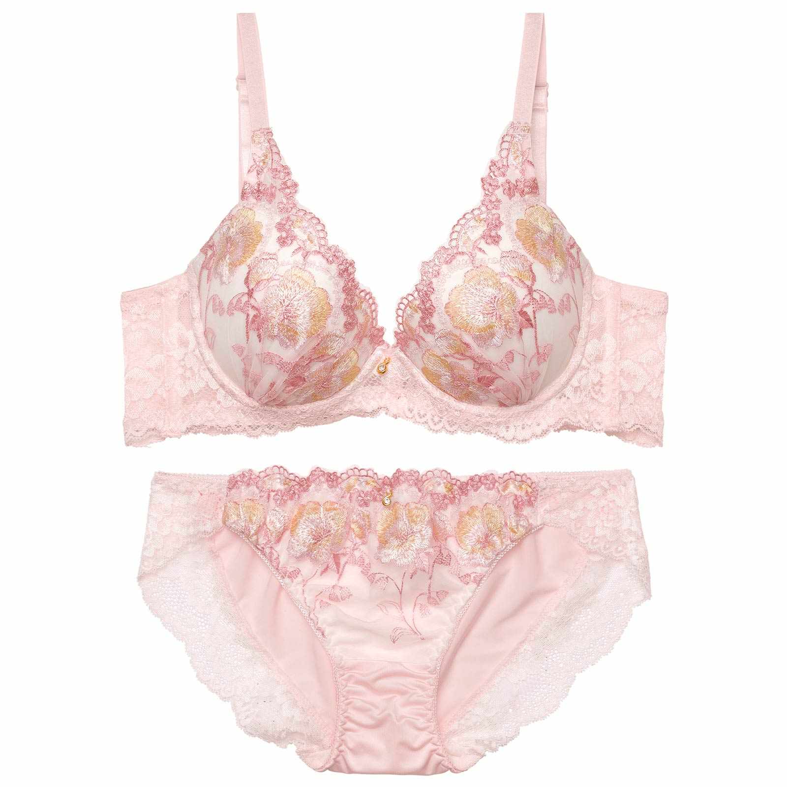 【EFサイズ】フェミニンレースフローラル育乳脇高ブラジャー&フルバックショーツ