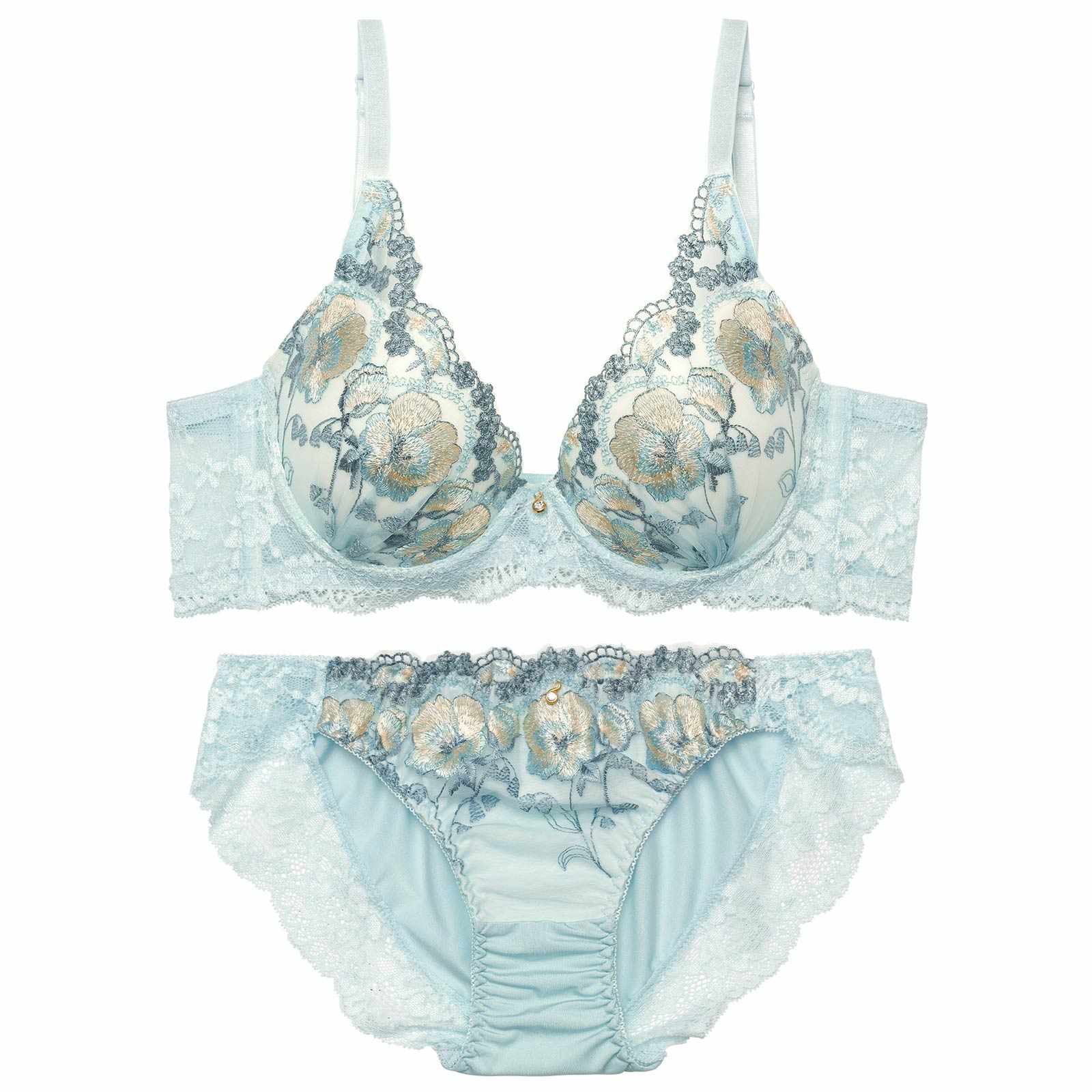 【EFサイズ】フェミニンレースフローラル育乳脇高ブラジャー&フルバックショーツ