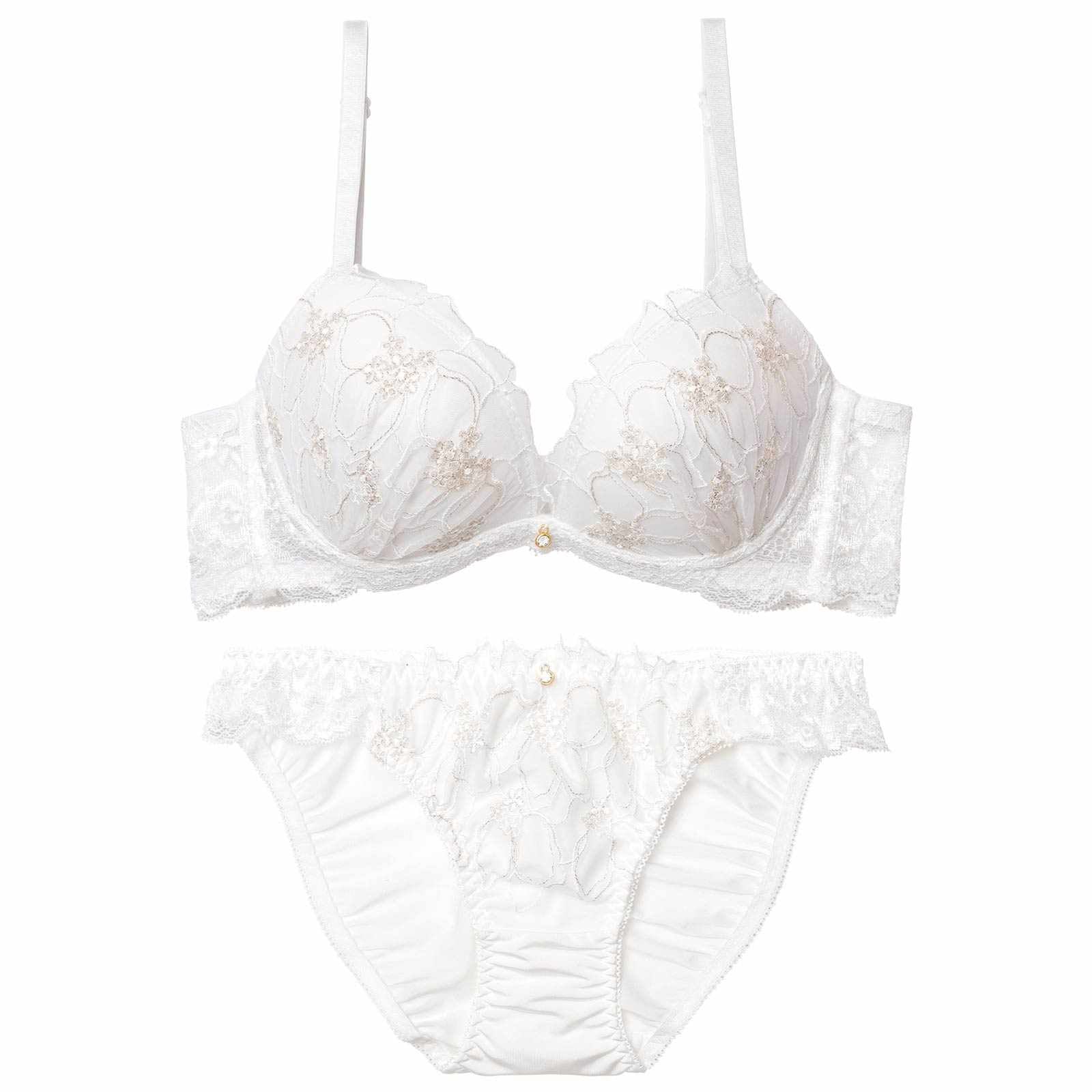 【EFサイズ】ノーブルシアーブロッサム育乳脇高ブラジャー&フルバックショーツ