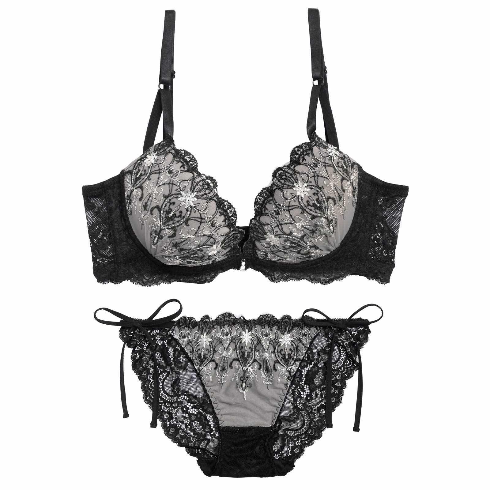 【三上悠亜着用】グレイス シャンデリアレース育乳脇高ブラジャー&サイド紐バック透けフルバックショーツ