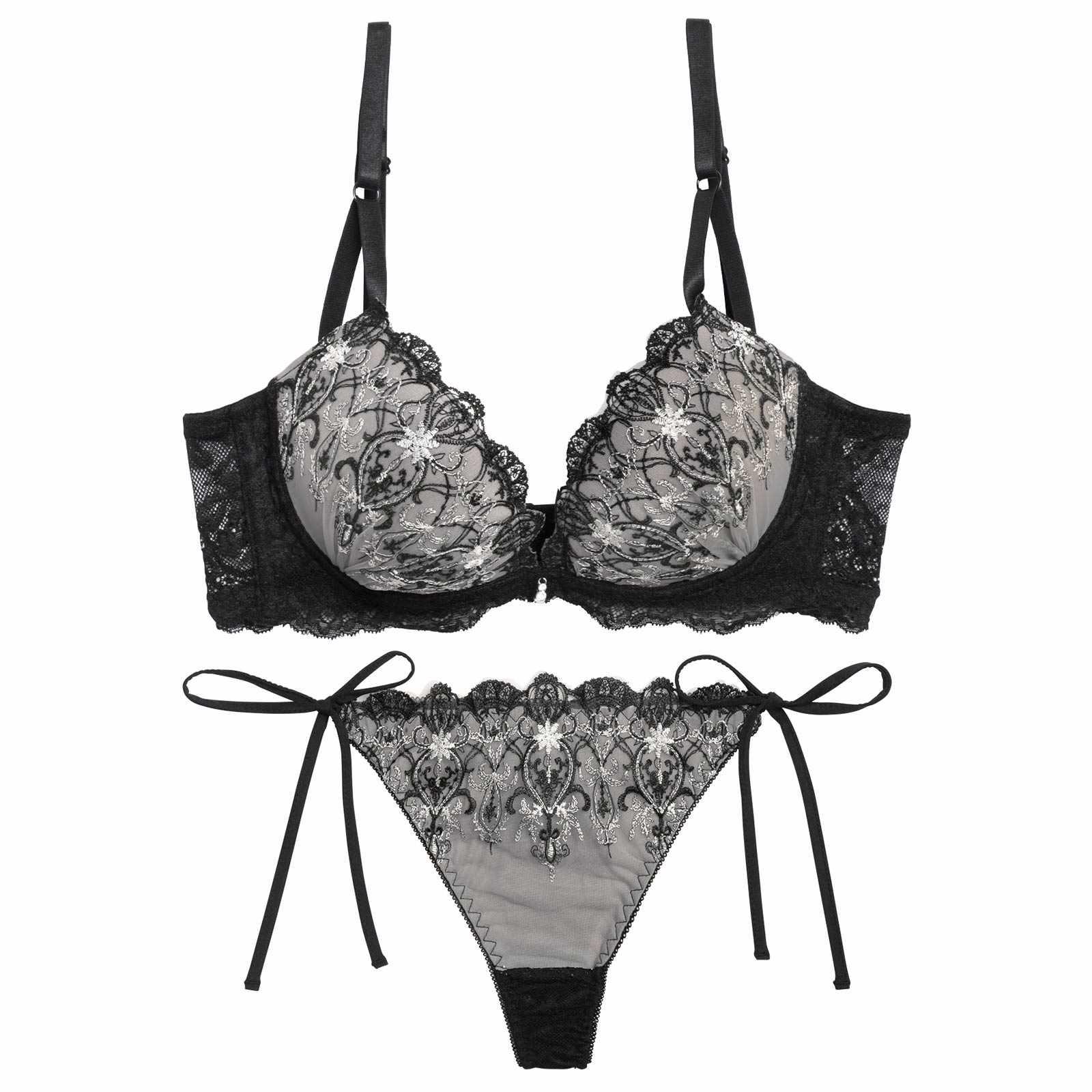 【三上悠亜着用】グレイス シャンデリアレース育乳脇高ブラジャー&サイド紐バック透けTバックショーツ