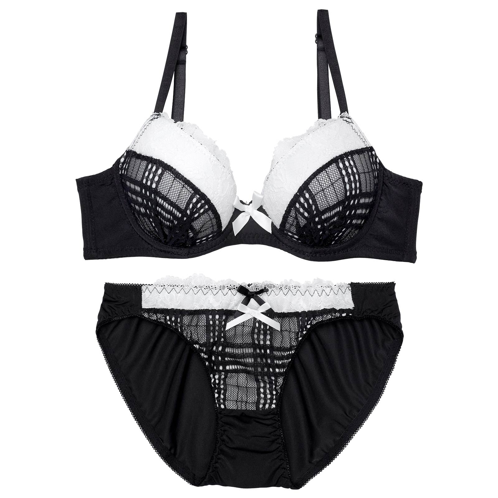 1/5新作!ガーリーチェックレースブラジャー&フルバックショーツ