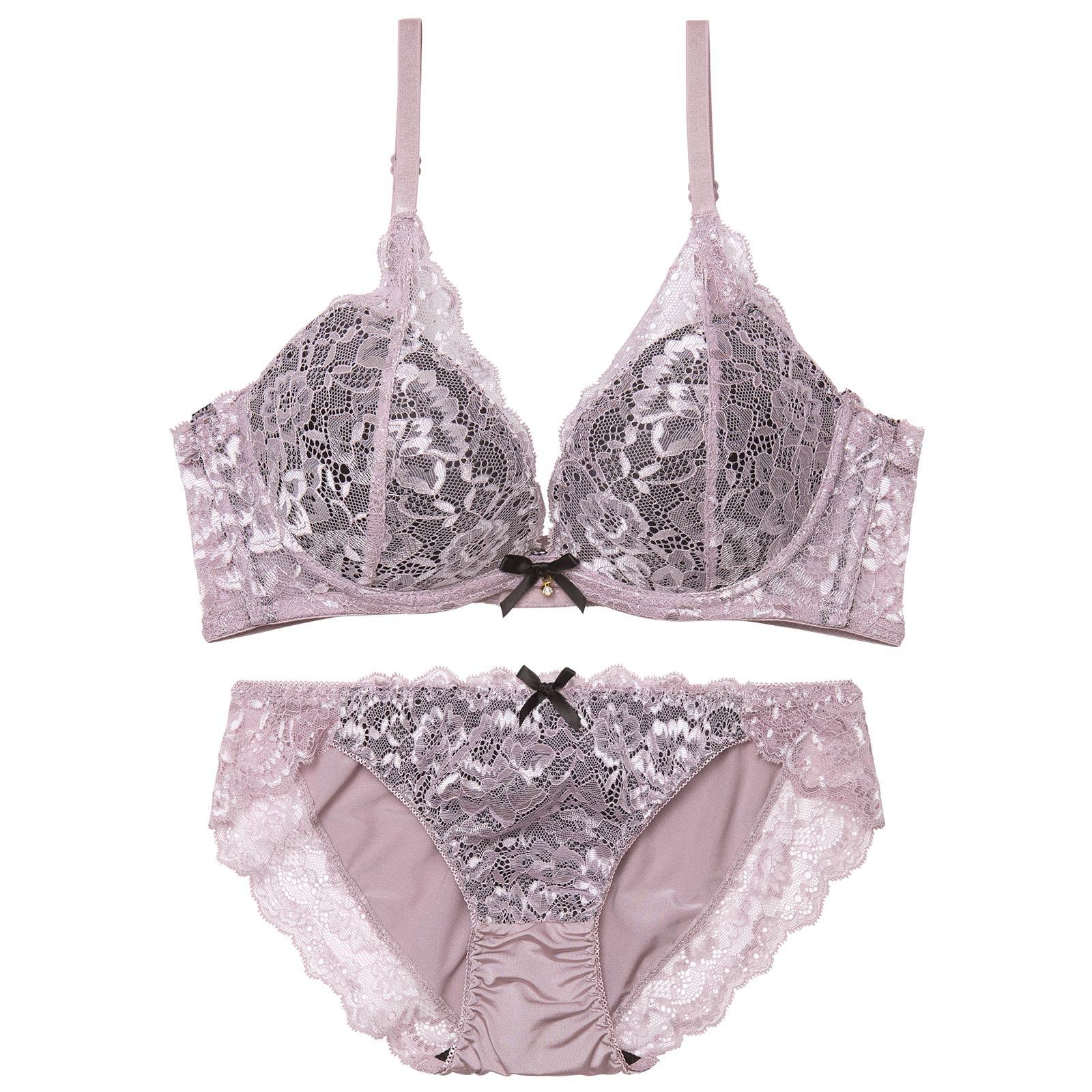 【かとゆり着用】【EFサイズ】エレガントオールレーシィ育乳脇高ブラジャー&フルバックショーツ