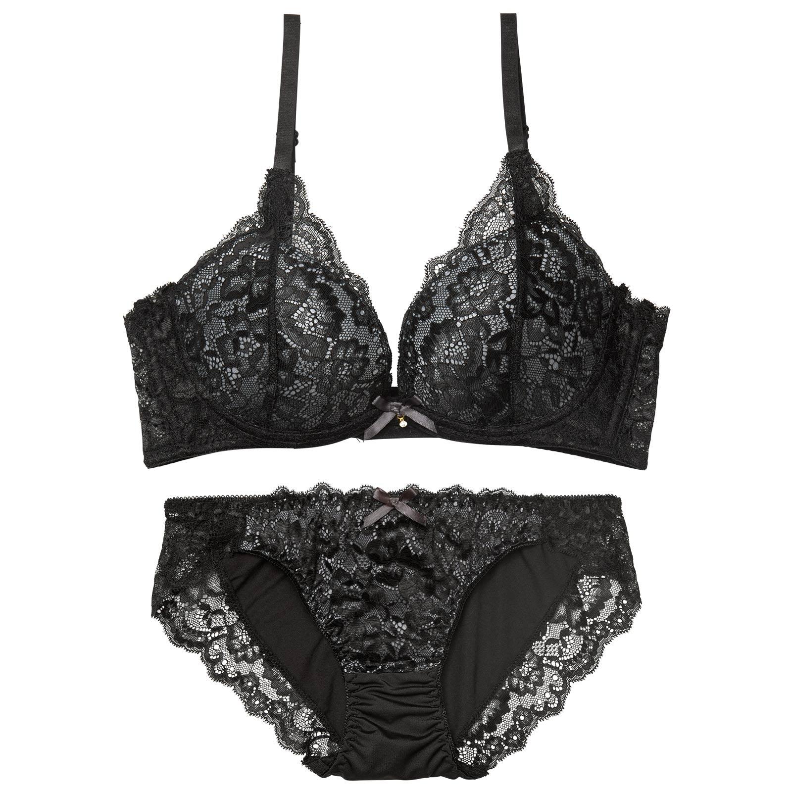 【かとゆり着用】【EFサイズ】エレガントオールレーシィ育乳脇高ブラジャー&フルバックショーツ