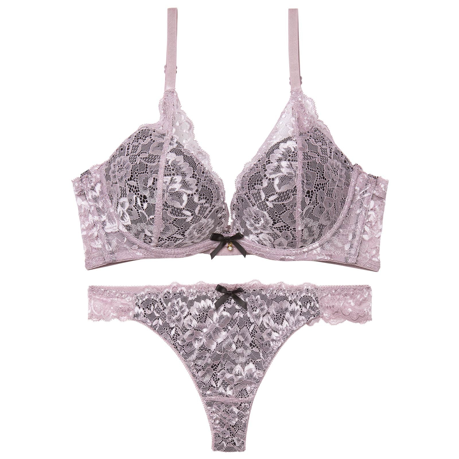 1/7新作!【かとゆり着用】【EFサイズ】エレガントオールレーシィ育乳脇高ブラジャー&バック透けTバックショーツ