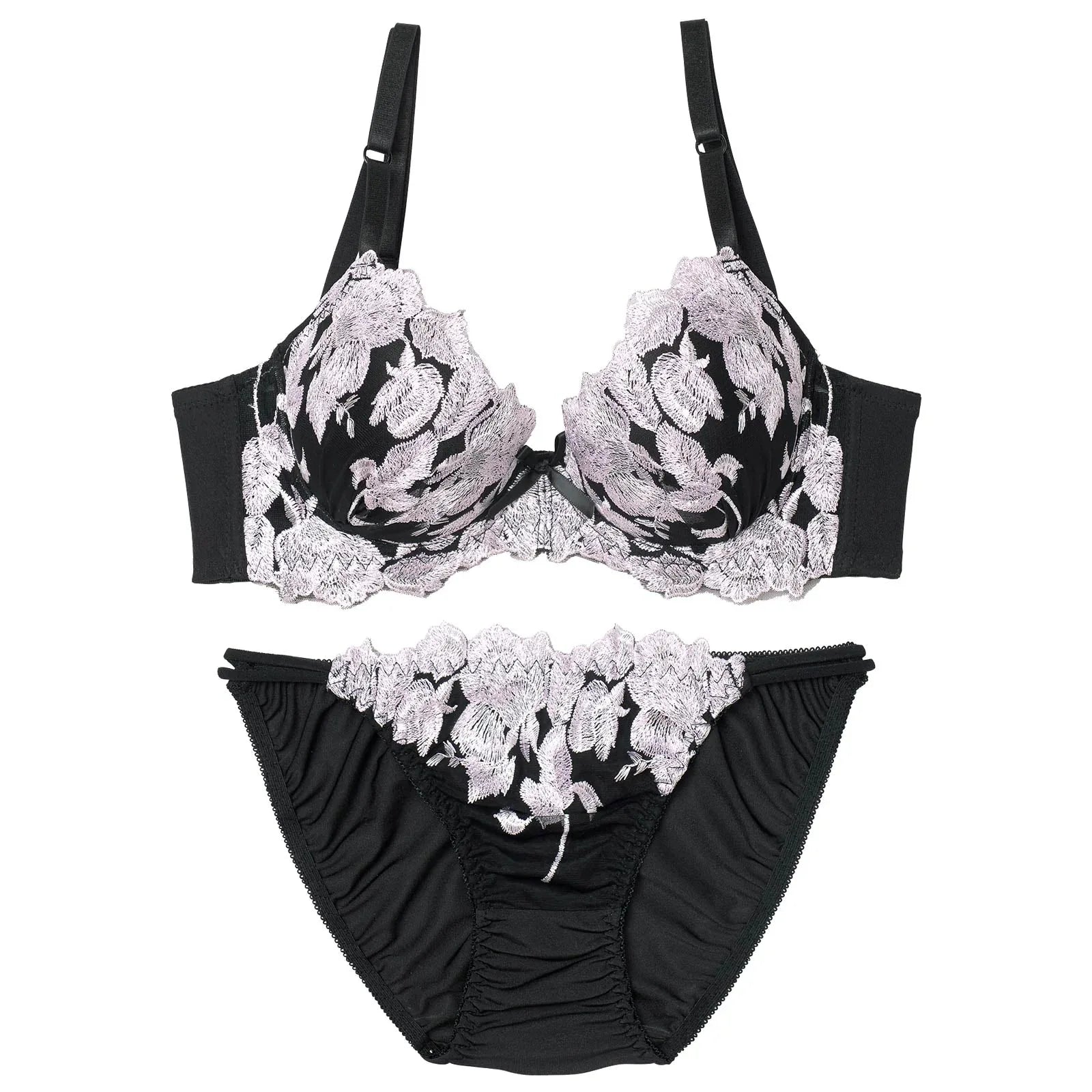 2/14再販!グレースペタルエンブロイダリー育乳脇高ブラジャー&フルバックショーツ