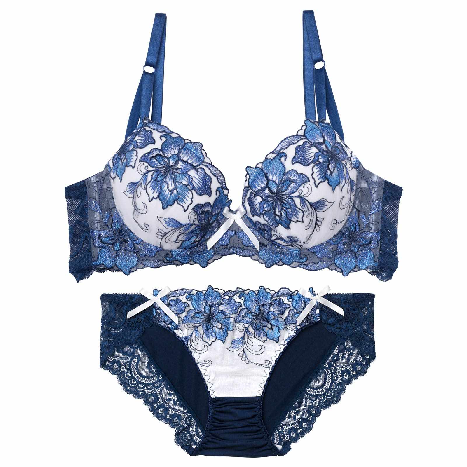 【三上悠亜着用】【EFサイズ】ロイヤルラメフラワー育乳脇高ブラジャー&フルバックショーツ