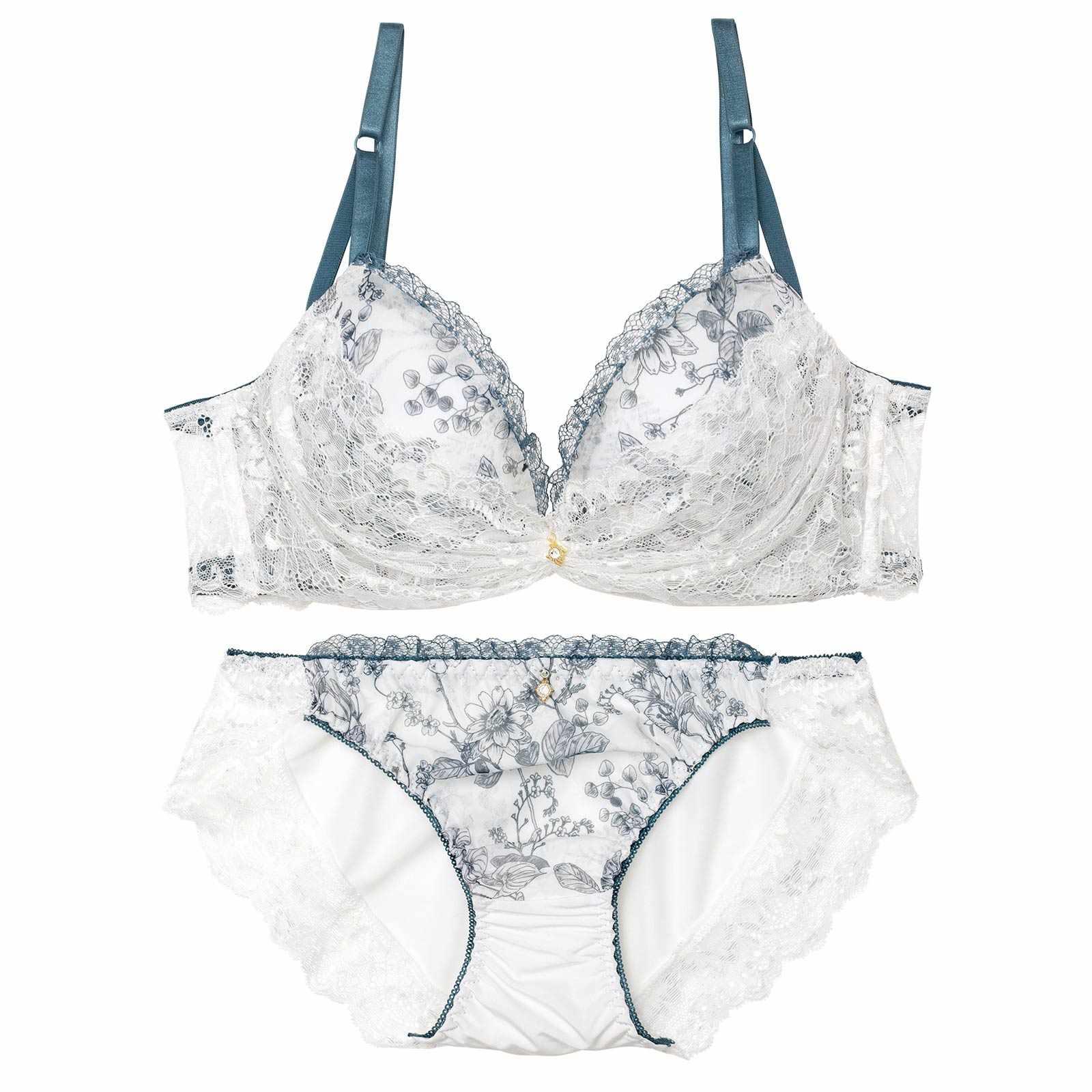ブロッサムギャザーレース育乳脇高ブラジャー&フルバックショーツ