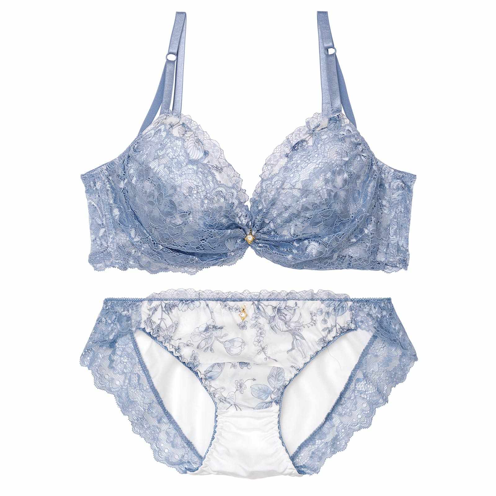 ブロッサムギャザーレース育乳脇高ブラジャー&フルバックショーツ