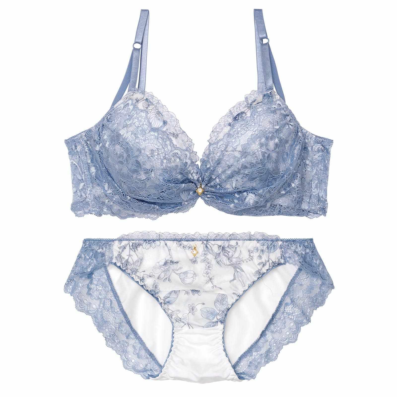 ブロッサムギャザーレース育乳脇高ブラジャー&フルバックショーツ