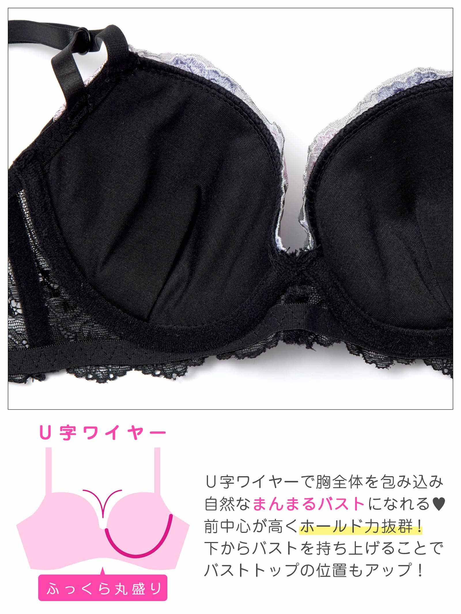 【EFサイズ】ルミナスローズエンブロイダリー育乳脇高ブラジャー&フルバックショーツ