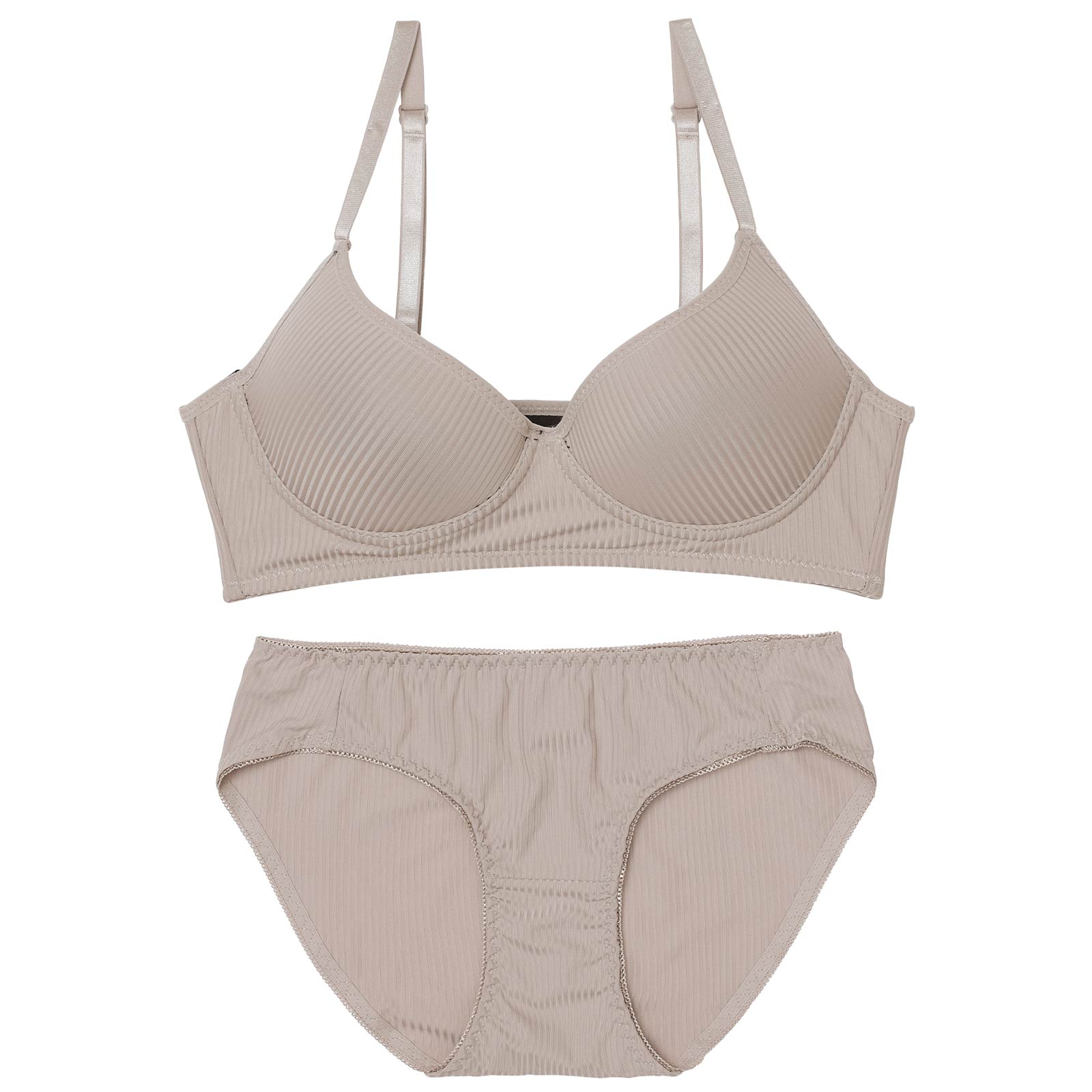 【ノンワイヤー】シンプルリブストレッチブラジャー&フルバックショーツ