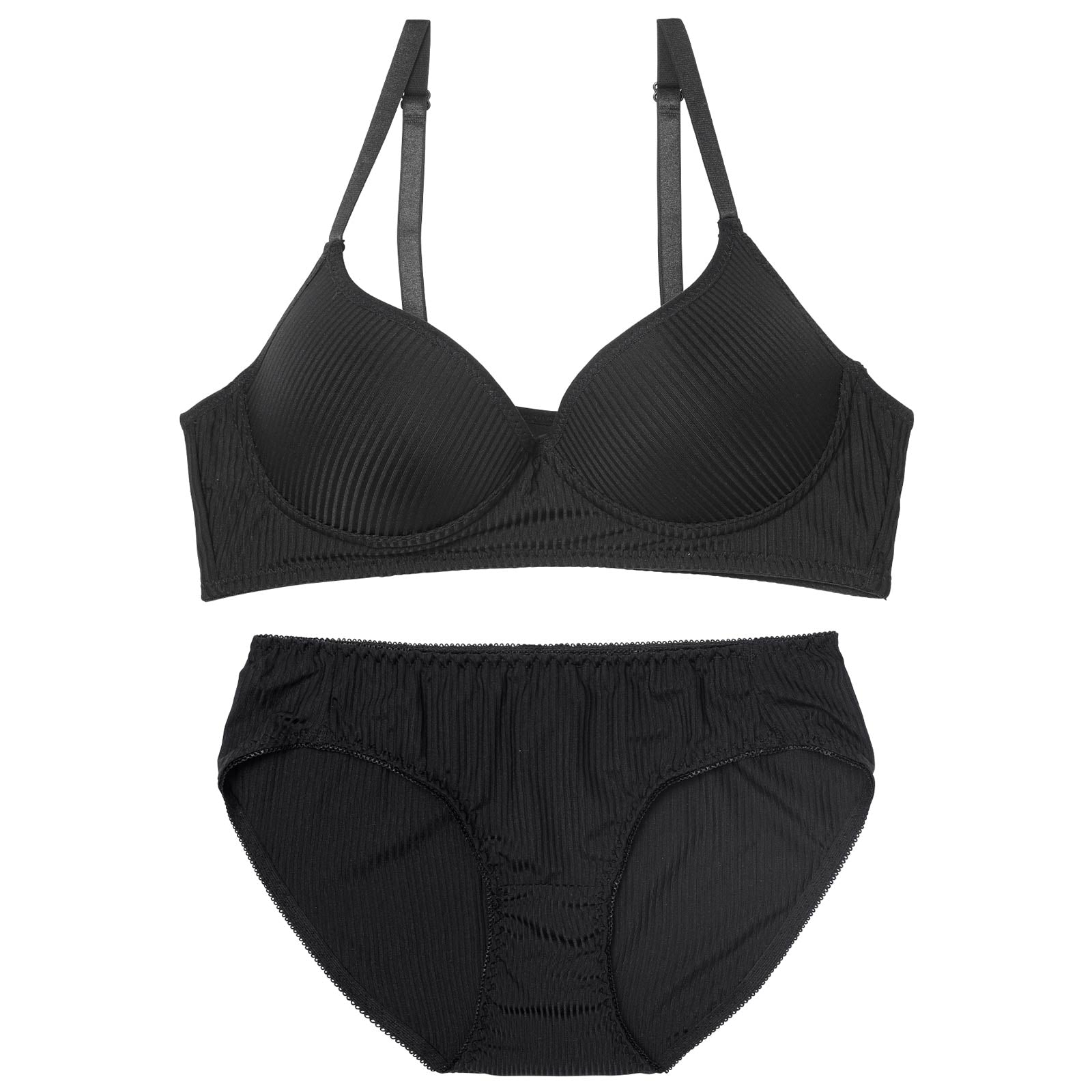 【ノンワイヤー】シンプルリブストレッチブラジャー&フルバックショーツ