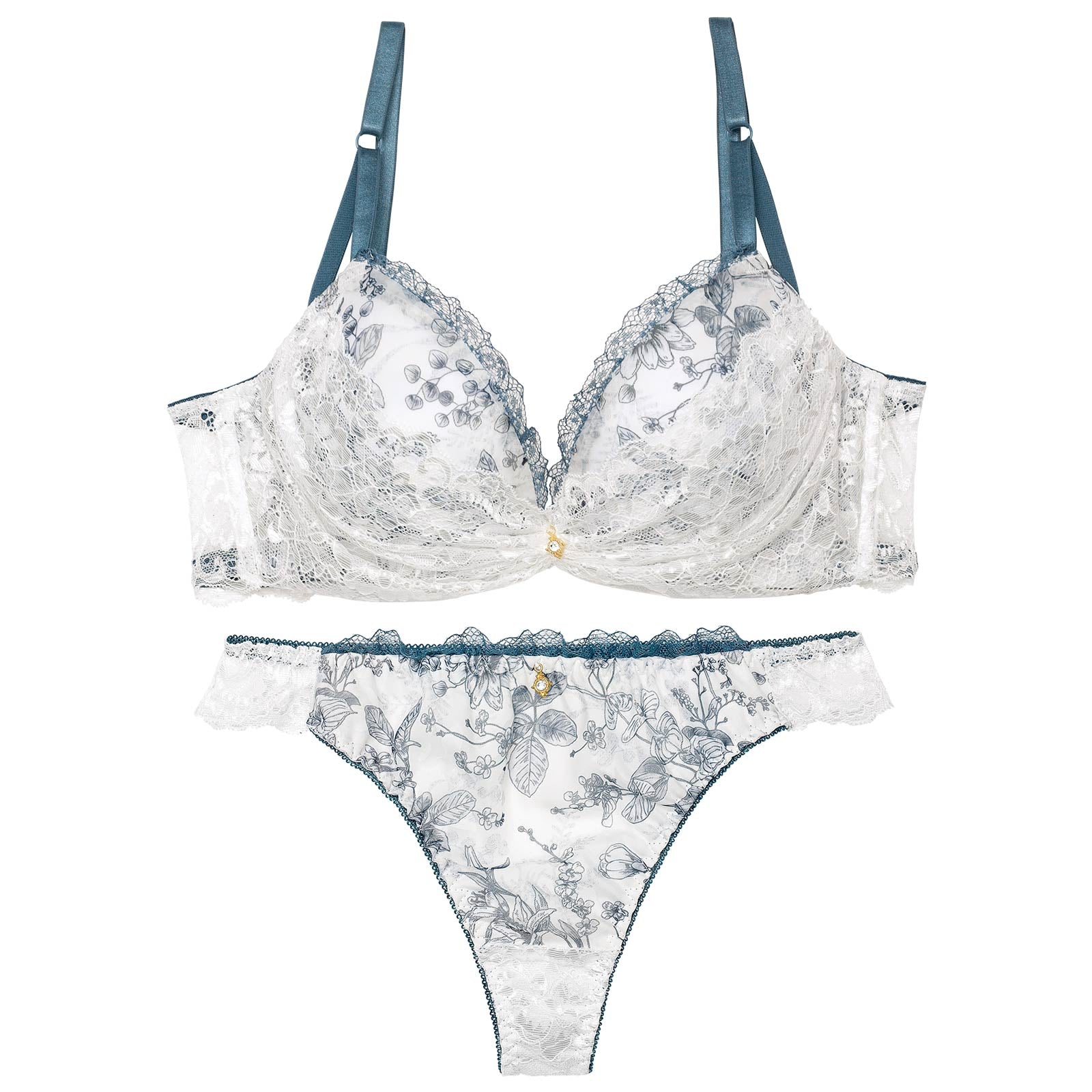 1/17再販!ブロッサムギャザーレース育乳脇高ブラジャー&バック透けTバックショーツ