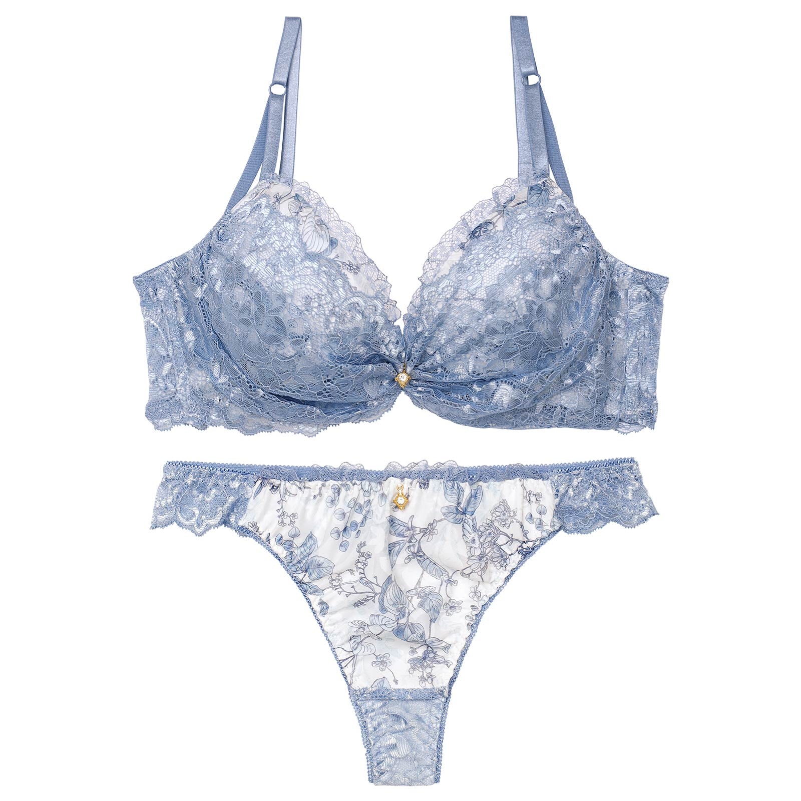 1/17再販!ブロッサムギャザーレース育乳脇高ブラジャー&バック透けTバックショーツ - 【公式】247Lingerie