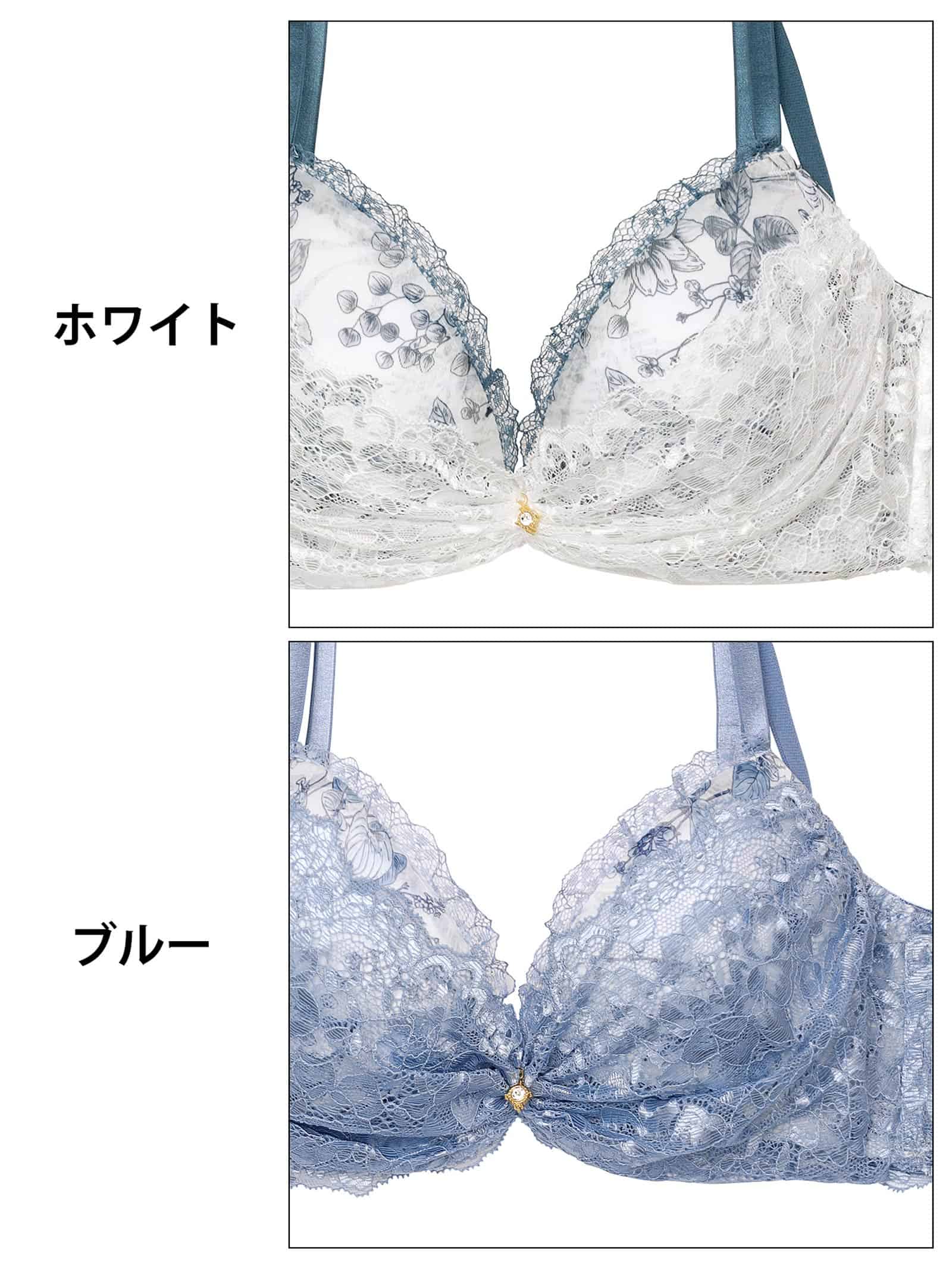 ブロッサムギャザーレース育乳脇高ブラジャー&バック透けTバックショーツ