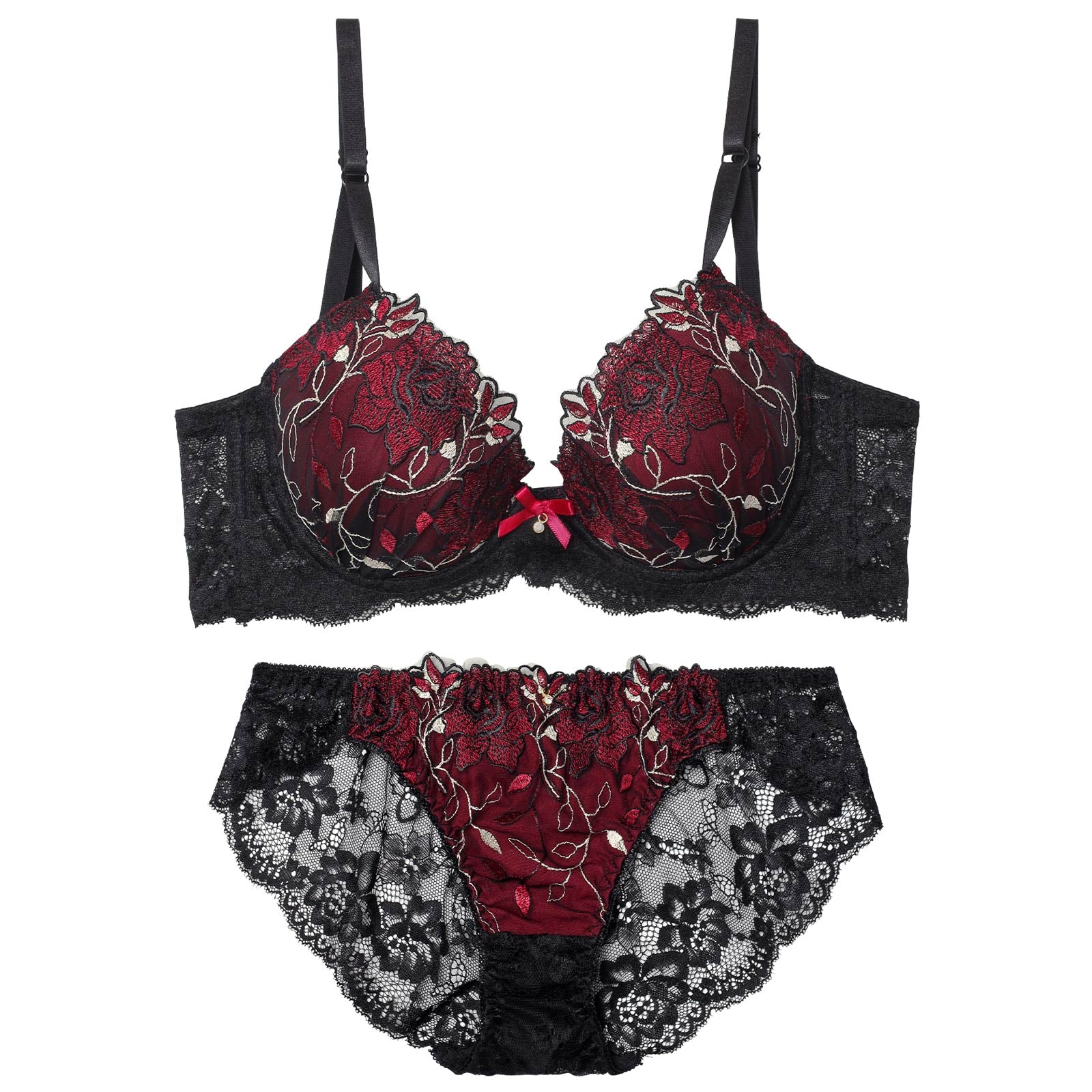 4/20新作!【三上悠亜着用】ミステリアスローズ育乳脇高ブラジャー&バック透けフルバックショーツ