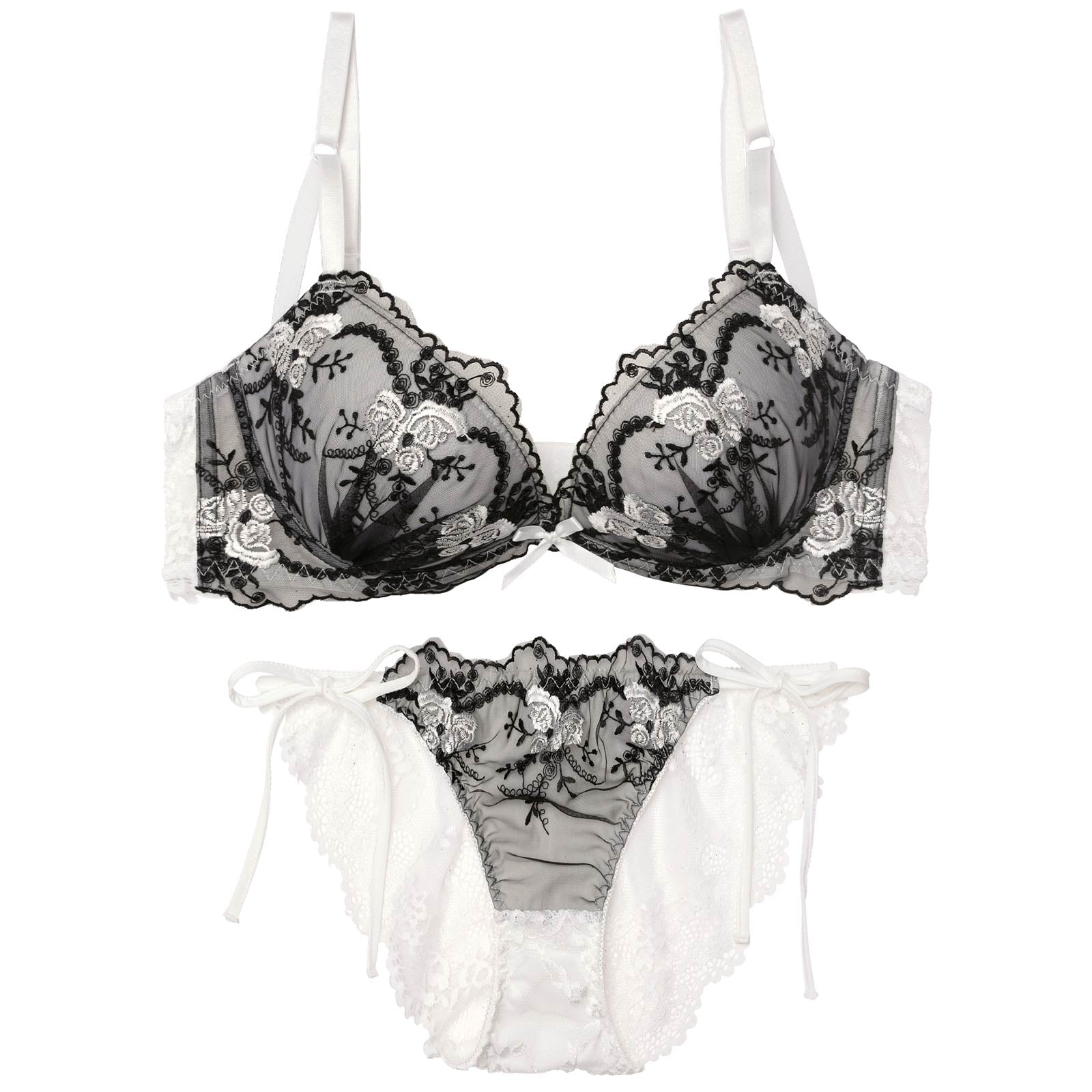 4/3新作!ミスティシアーロゼ育乳脇高ブラジャー&サイド紐バック透けフルバックショーツ