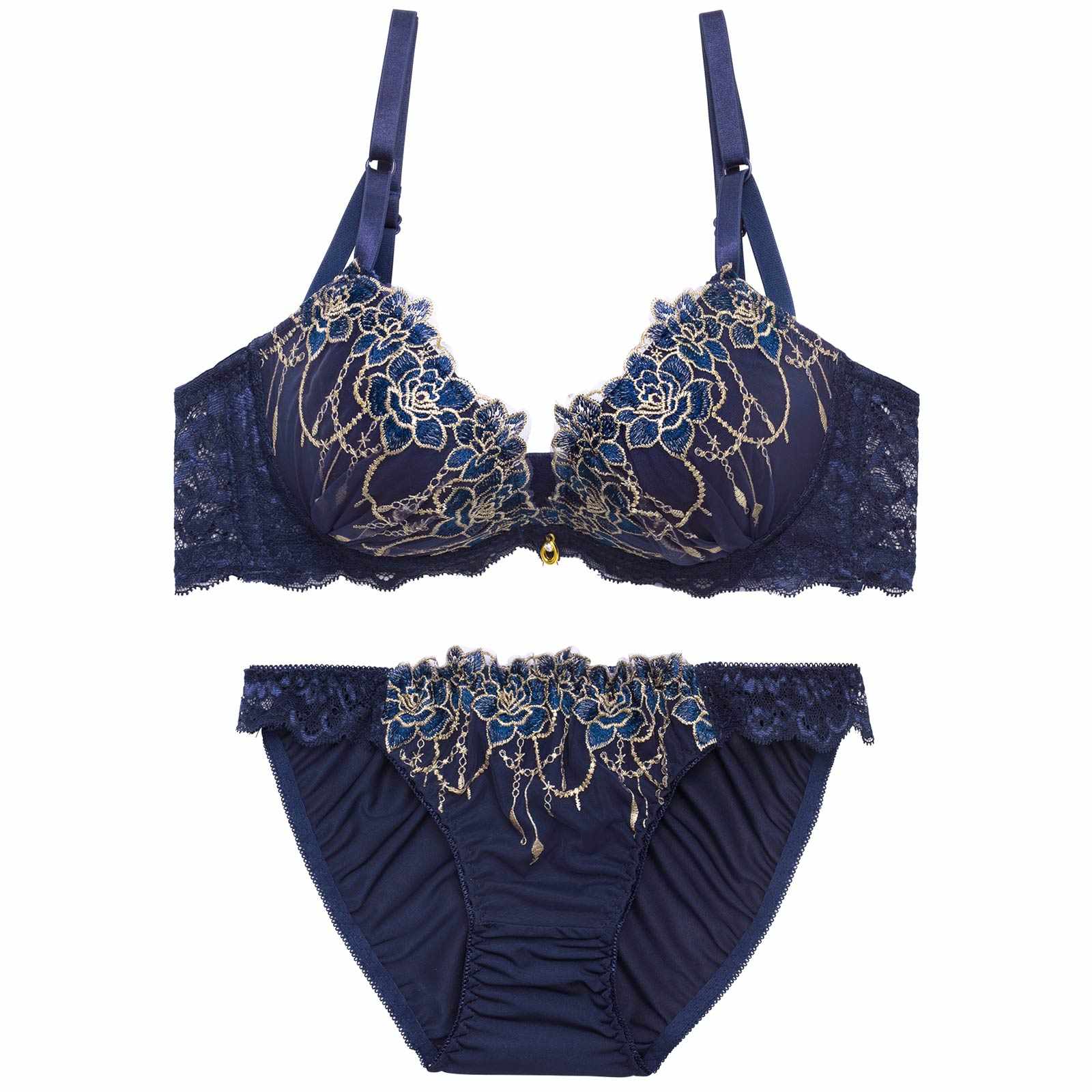 4/1新作!ロイヤルチェインローズ育乳脇高ブラジャー&フルバックショーツ