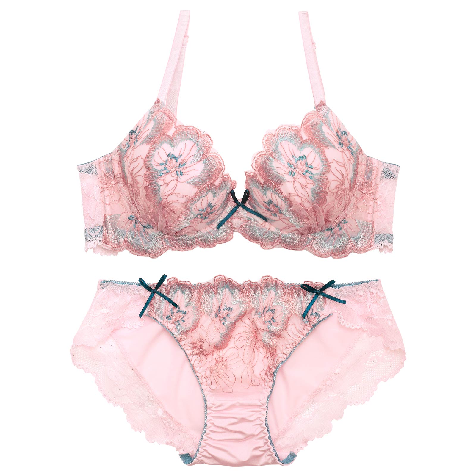 4/15新作!フェミニンエレガンスフラワー育乳脇高ブラジャー&フルバックショーツ