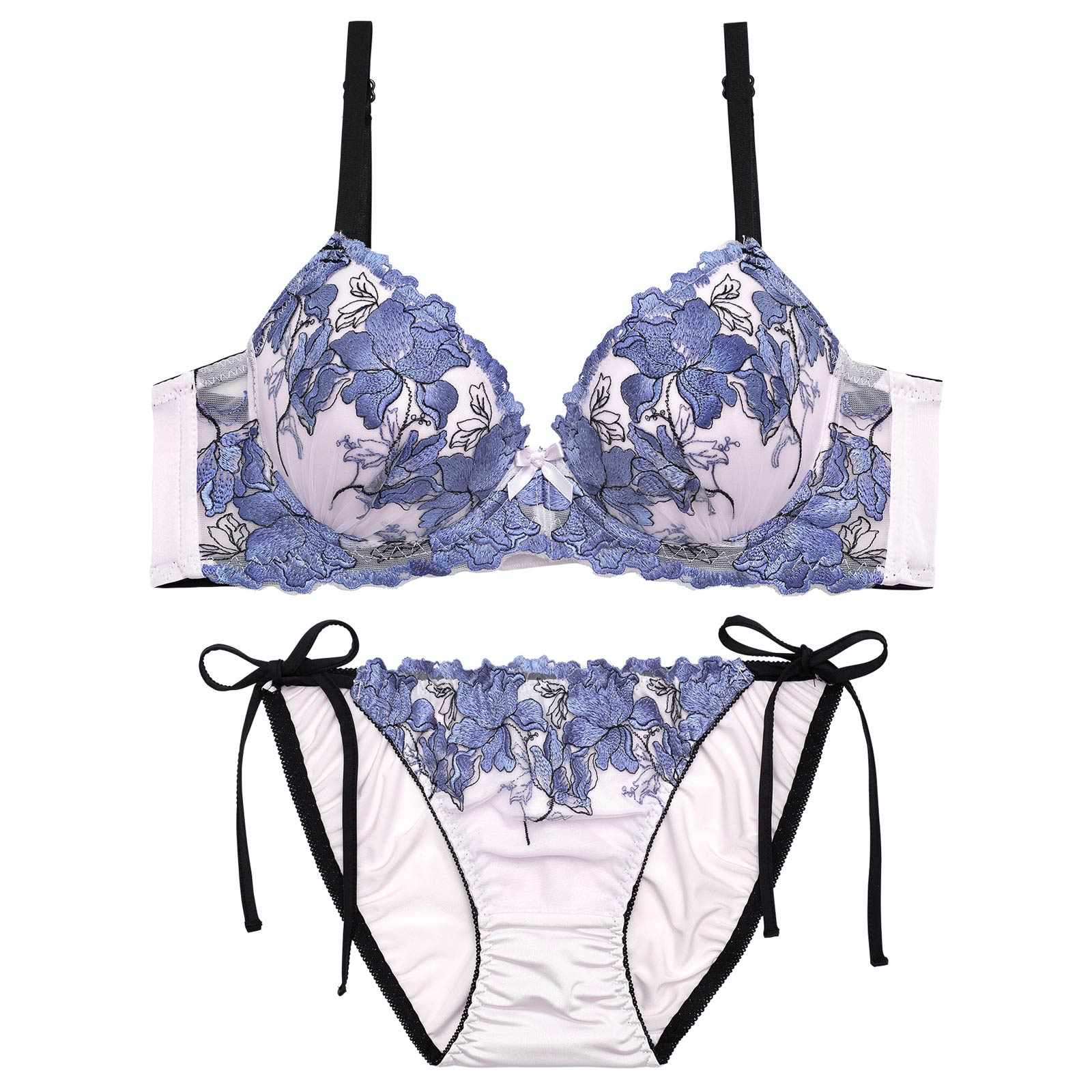 4/6新作!【三上悠亜着用】グロリアスブルーミング育乳脇高ブラジャー&サイド紐フルバックショーツ