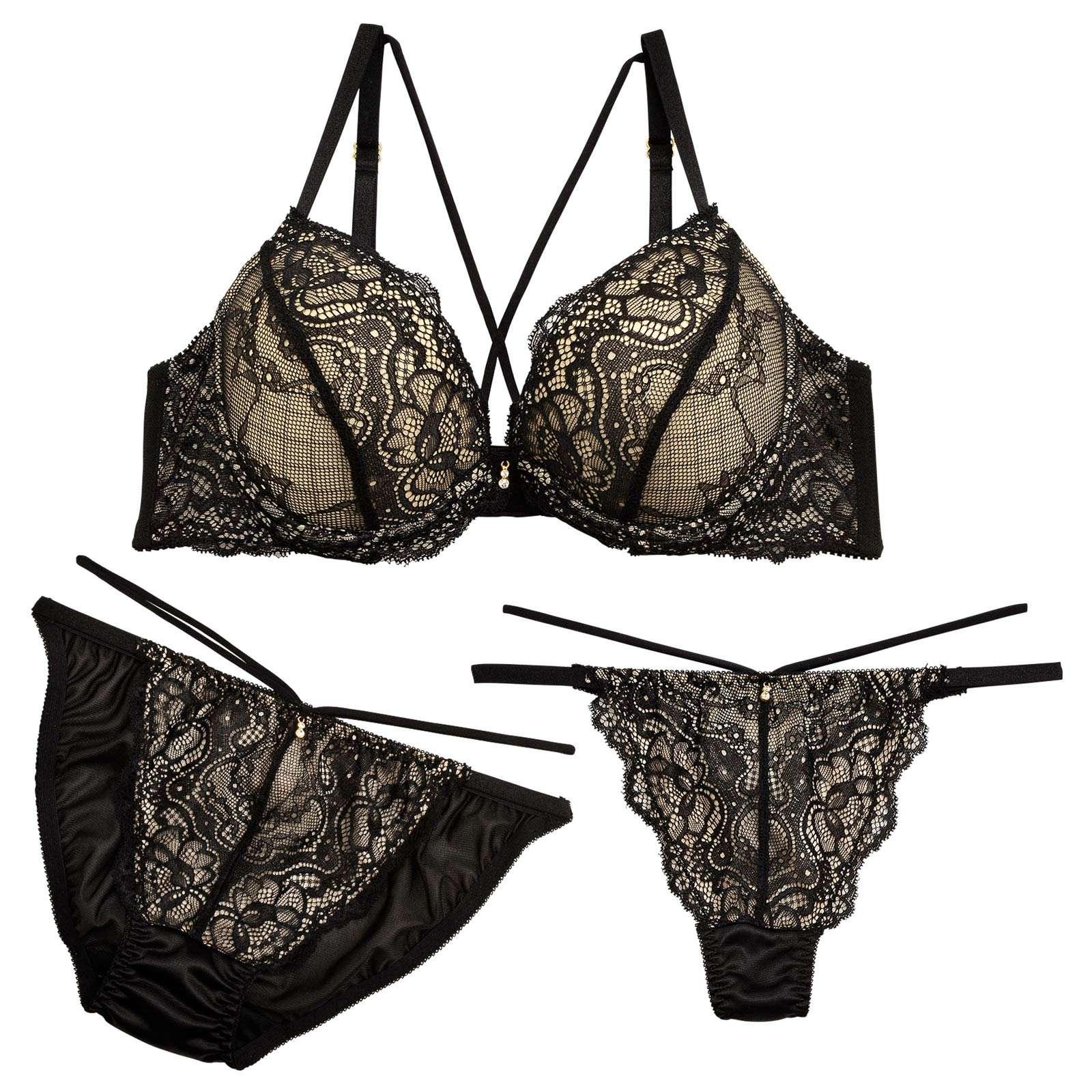 2/17再販!【三上悠亜着用】【3点セット】【GHIサイズ】レーシィクロスコードブラジャー&フルバック&Tバックショーツ - 【公式】247Lingerie