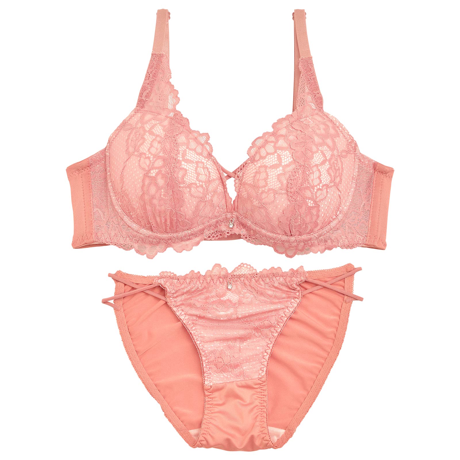 フローラルシアーレース育乳脇高ブラジャー&フルバックショーツ