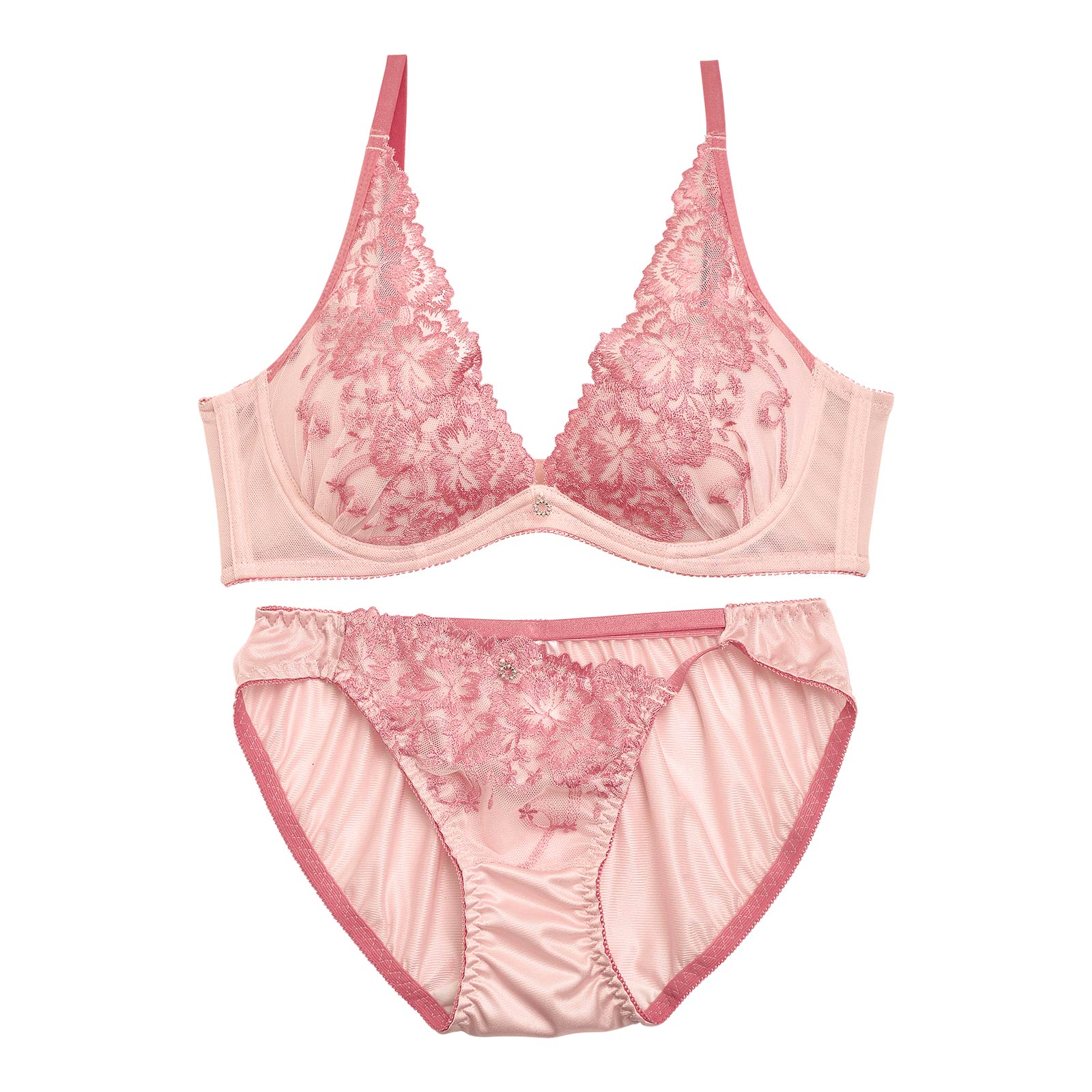 シアーチェリーブロッサム育乳脇高ブラジャー&フルバックショーツ