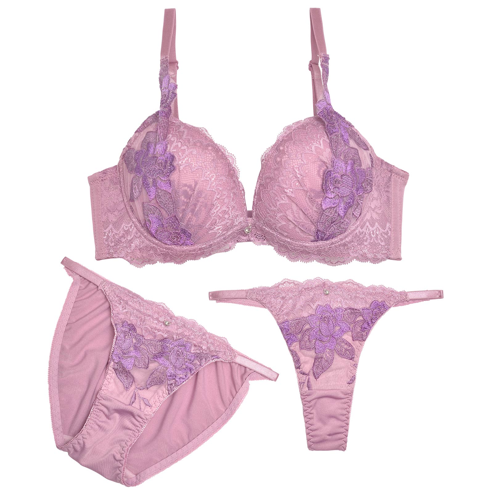 【三上悠亜着用】【3点セット】レーシィオリエンタルローズ育乳脇高ブラジャー&フルバック&Tバックショーツ