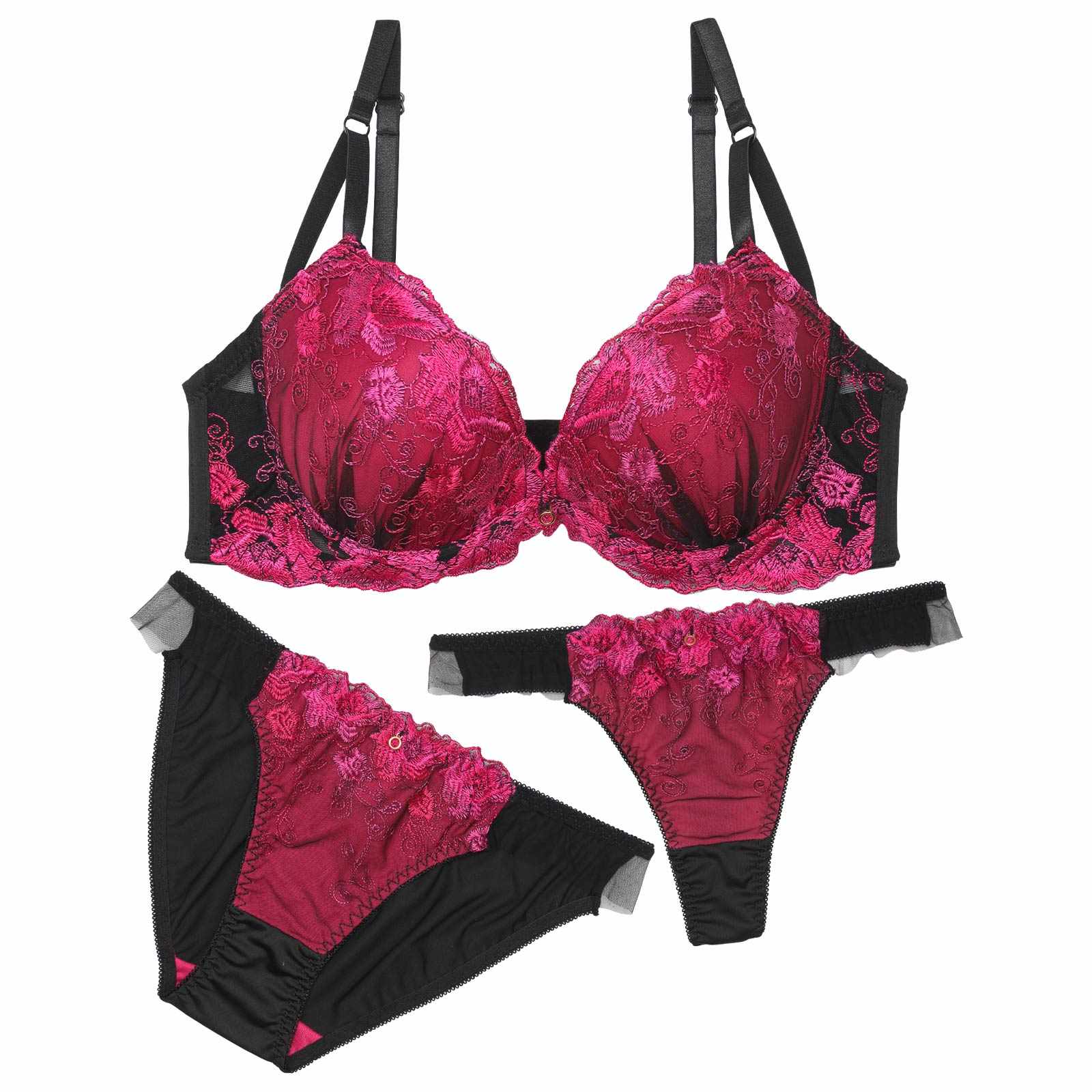 【三上悠亜着用】【3点セット】【GHIサイズ】クラッシーチュールローズブラジャー&フルバック&Tバックショーツ