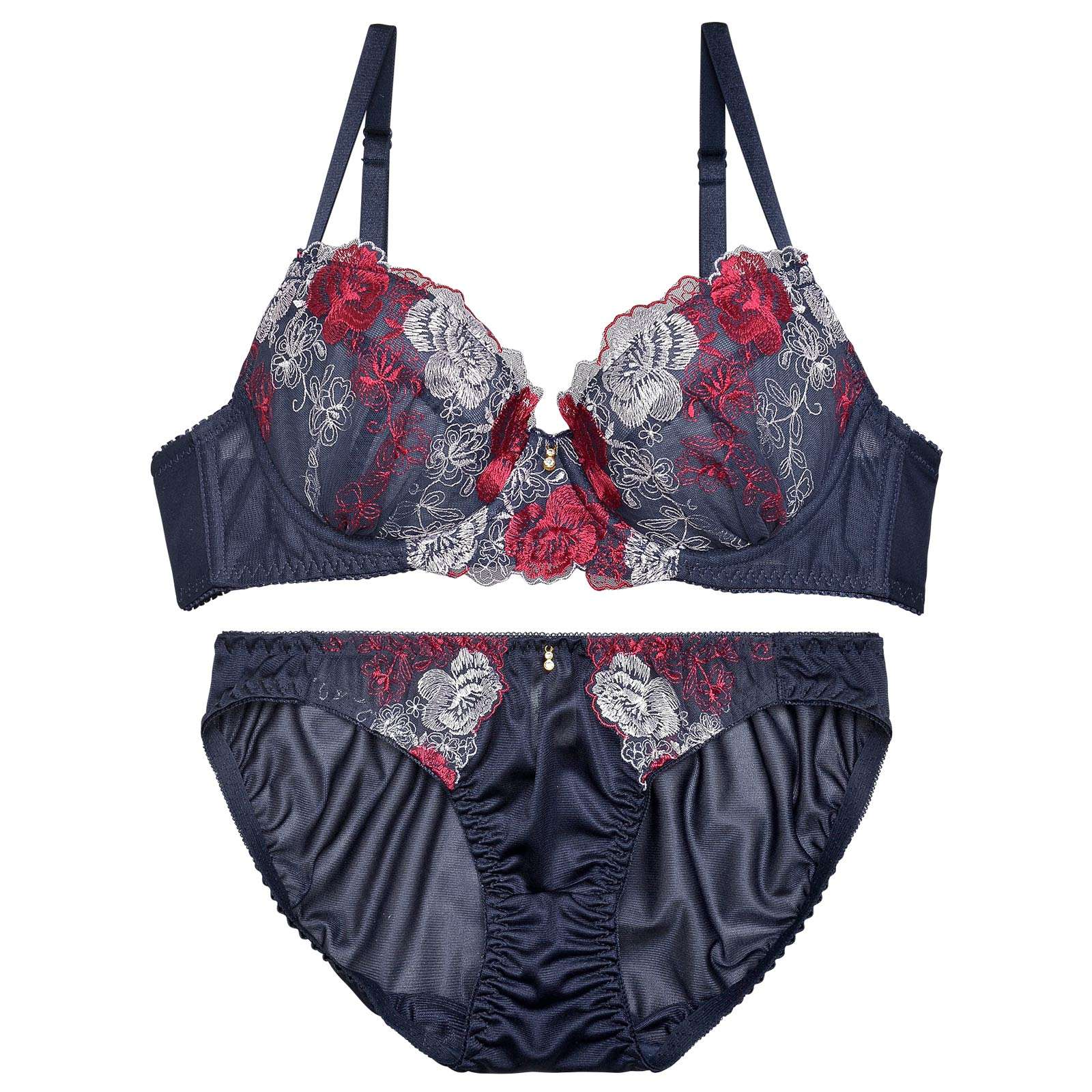 ビビットシアーモダンフラワーブラジャー&フルバックショーツ