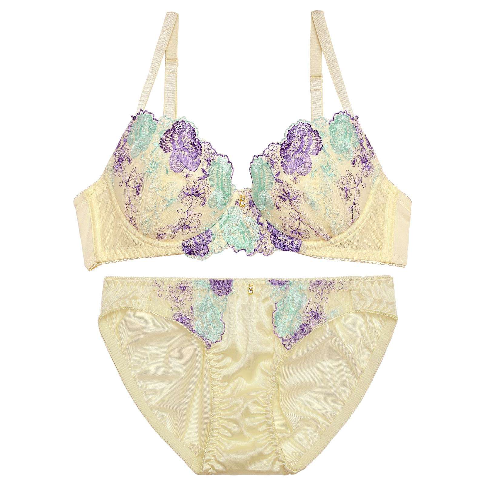 ビビットシアーモダンフラワーブラジャー&フルバックショーツ