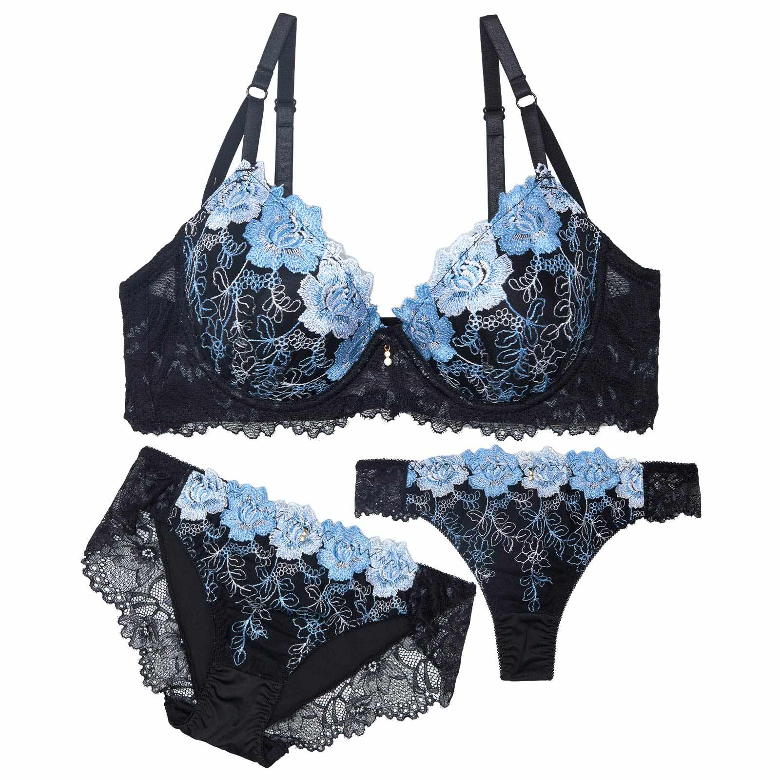 【三上悠亜着用】【3点セット】ノーブルフローラルレースブラジャー&フルバック&Tバックショーツ