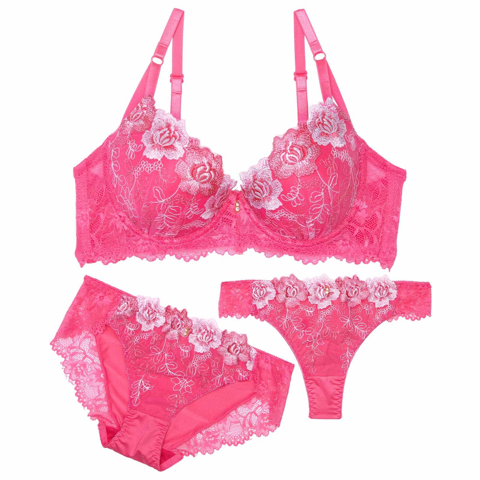 【三上悠亜着用】【3点セット】【GHIサイズ】ノーブルフローラルレースブラジャー&フルバック&Tバックショーツ