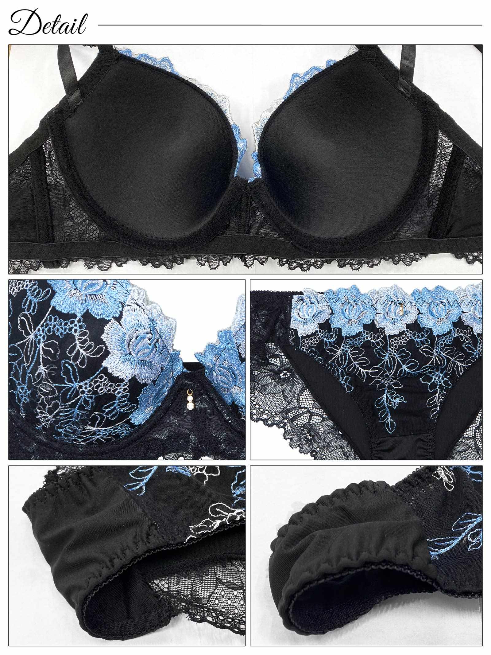6/30新作!【三上悠亜着用】【3点セット】【GHIサイズ】ノーブルフローラルレースブラジャー&フルバック&Tバックショーツ