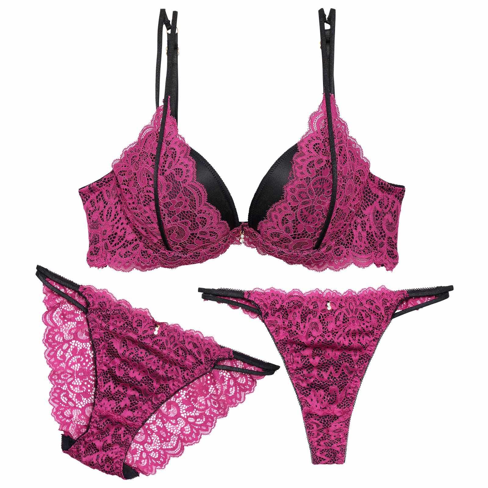 【3点セット】シャドウレーシィストリング育乳脇高ブラジャー&バック透けフルバック&Tバックショーツ - 【公式】247Lingerie