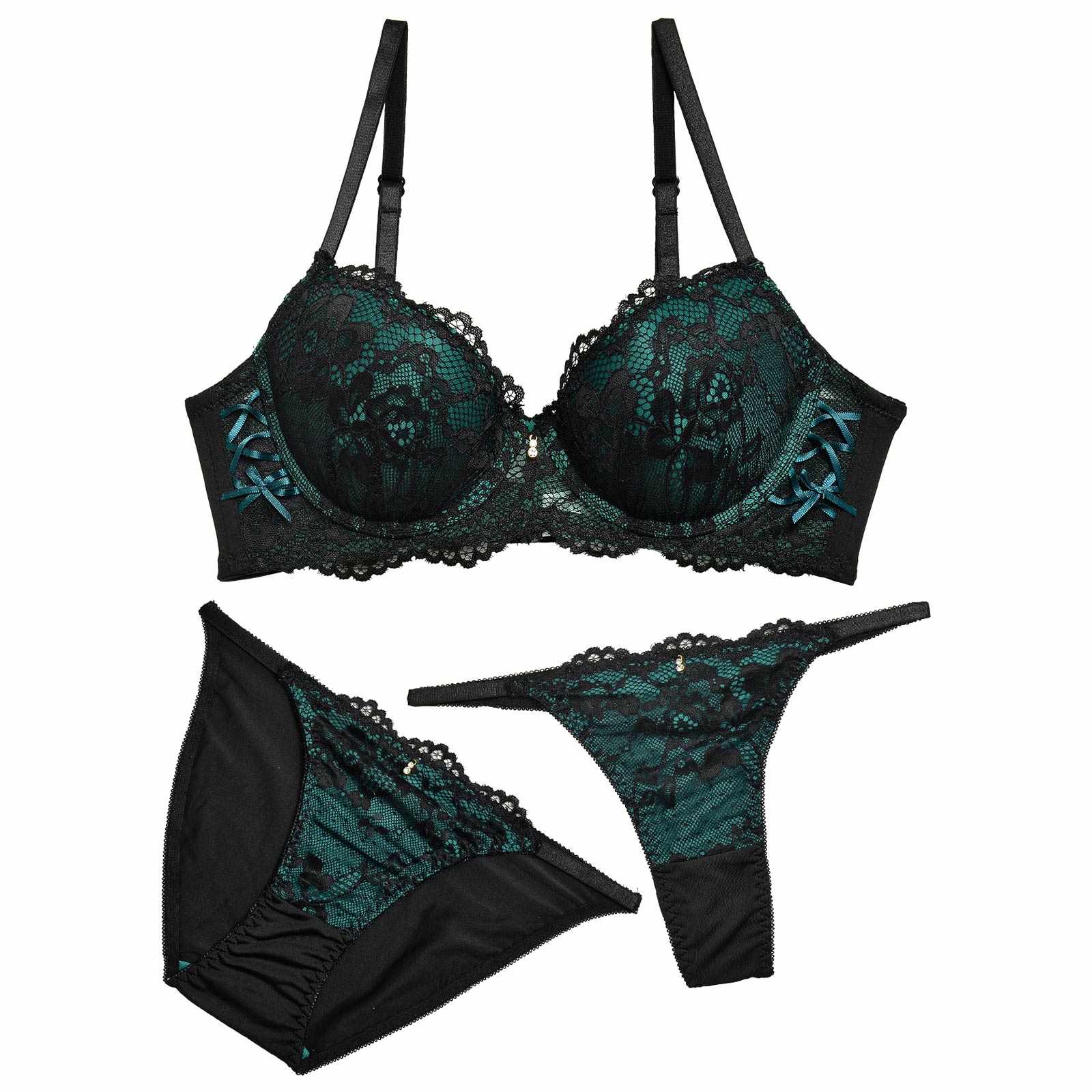 【3点セット】ディープレーシィスピンドル育乳脇高ブラジャー&フルバック&Tバックショーツ