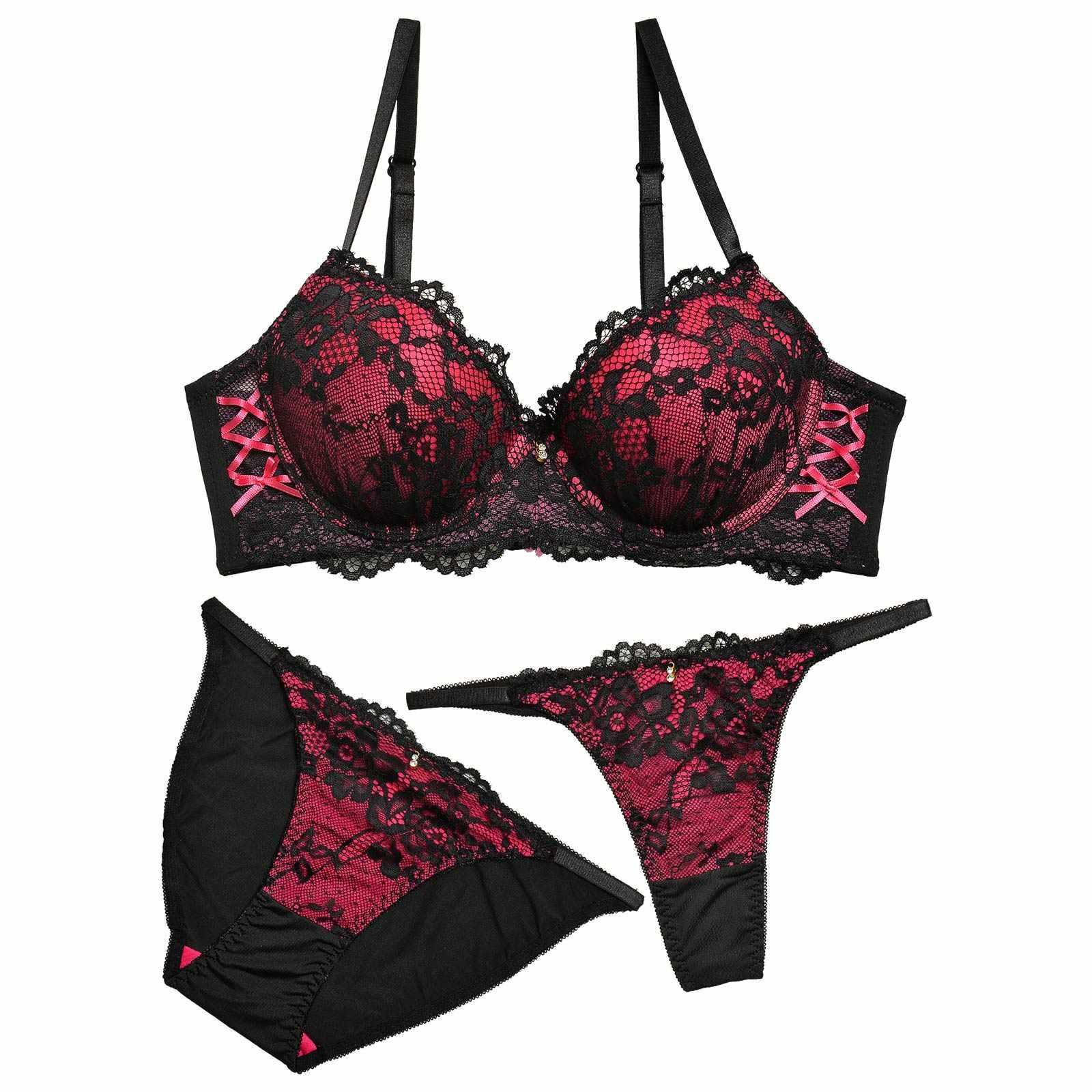 【3点セット】ディープレーシィスピンドル育乳脇高ブラジャー&フルバック&Tバックショーツ - 【公式】247Lingerie