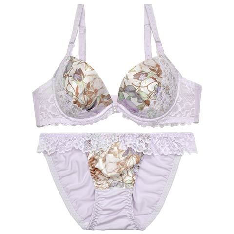 フローラルフェミニンレースブラジャー&フルバックショーツ