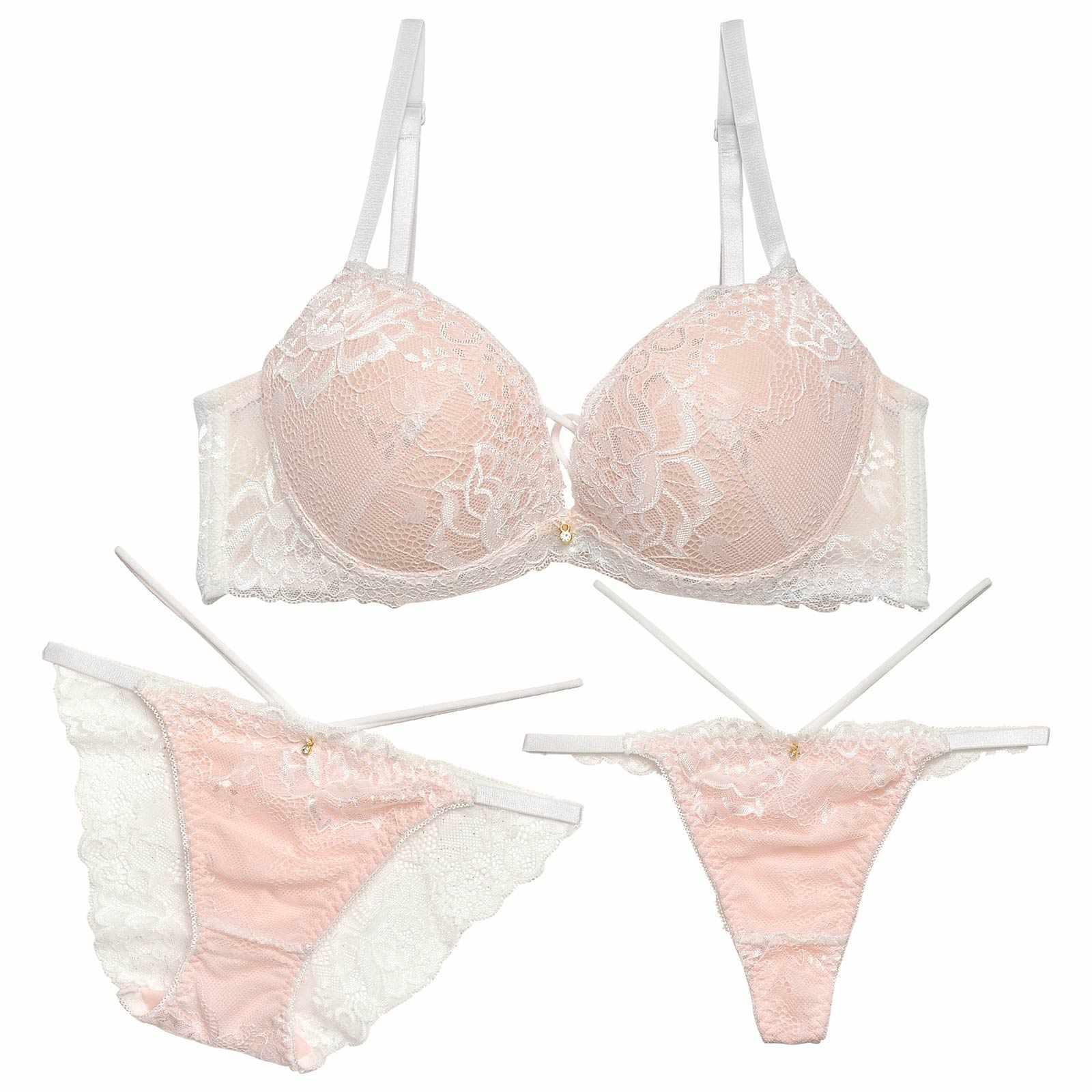 【3点セット】ドレッシーレースミックスコード育乳脇高ブラジャー&バック透けフルバック&Tバックショーツ - 【公式】247Lingerie