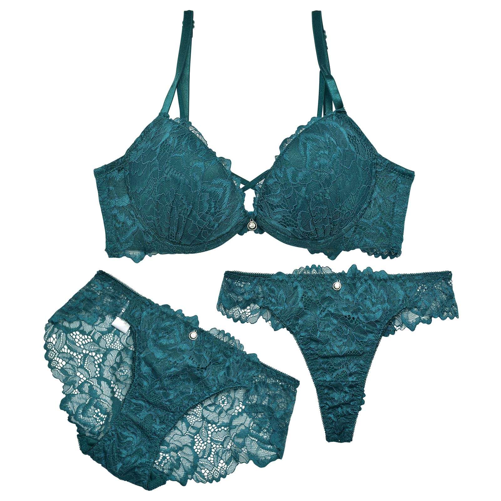 1/10再販!【三上悠亜着用】【3点セット】【GHIサイズ】ビューティーレーシィクロス育乳脇高ブラジャー&バック透けフルバック&Tバックショーツ - 【公式】247Lingerie