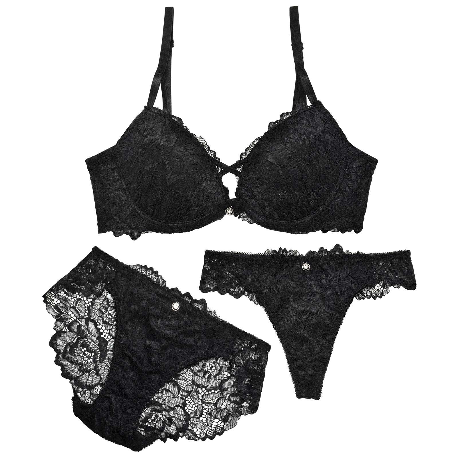 1/10再販!【三上悠亜着用】【3点セット】【GHIサイズ】ビューティーレーシィクロス育乳脇高ブラジャー&バック透けフルバック&Tバックショーツ - 【公式】247Lingerie