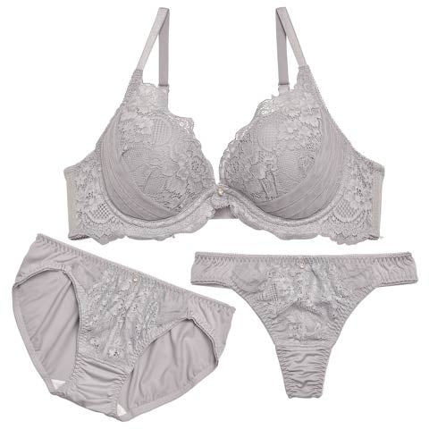 【3点セット】ナチュラルフラワーレースブラジャー&フルバック&Tバックショーツ