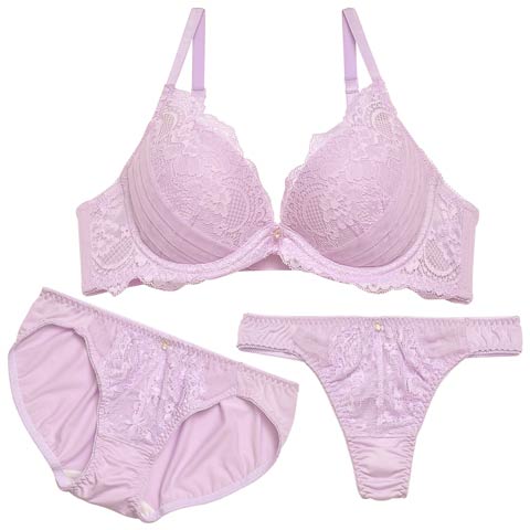 【3点セット】ナチュラルフラワーレースブラジャー&フルバック&Tバックショーツ