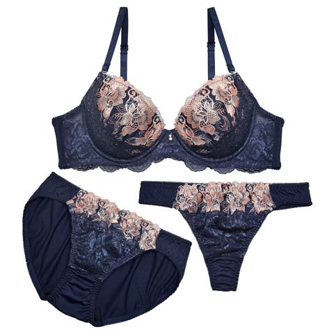 【3点セット】ドラマティックベルローズブラジャー&フルバック&Tバックショーツ