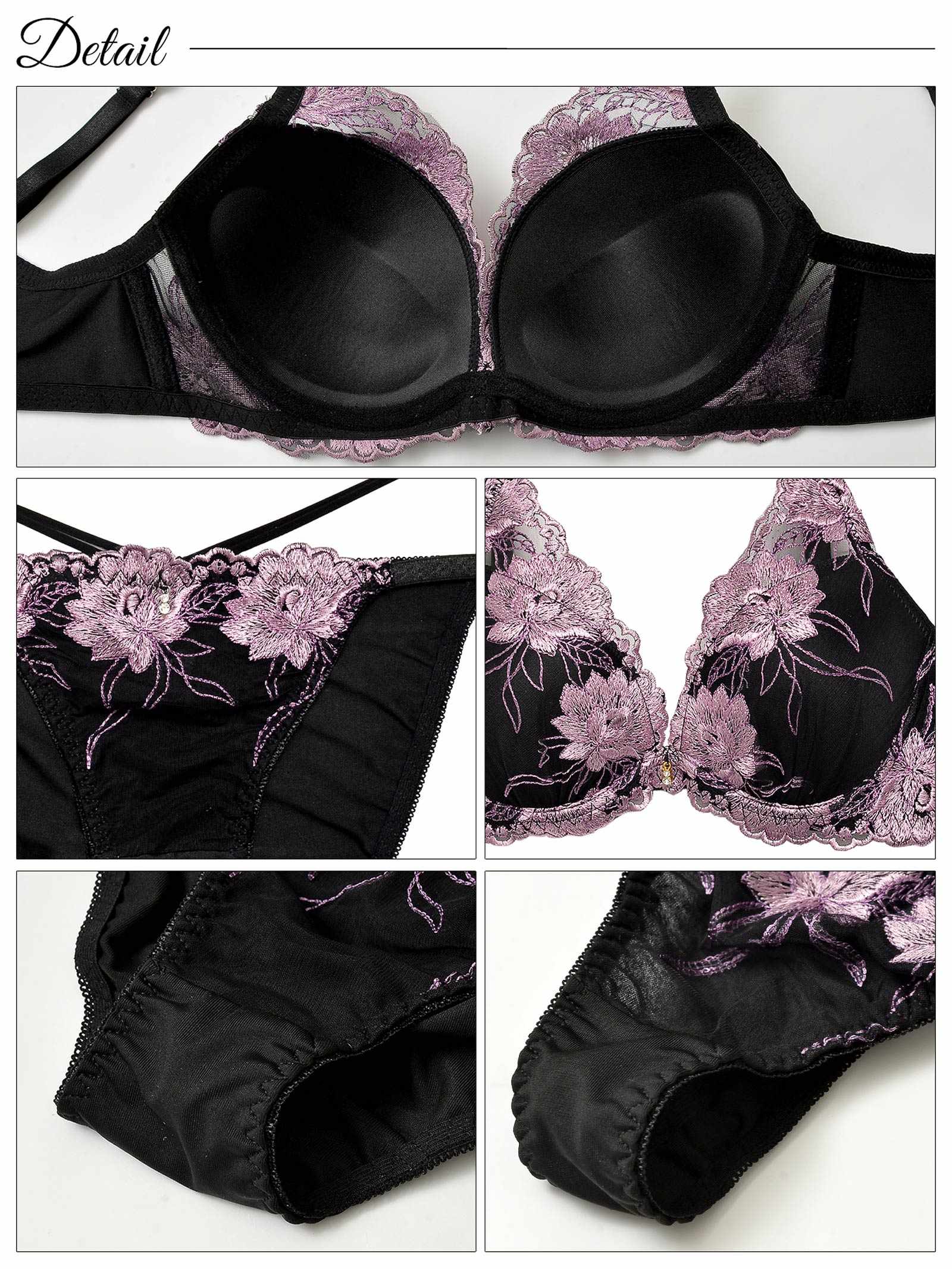 10/14新作!【3点セット】【GHIサイズ】ダスティブリリアントフラワー育乳脇高ブラジャー&フルバック&Tバックショーツ