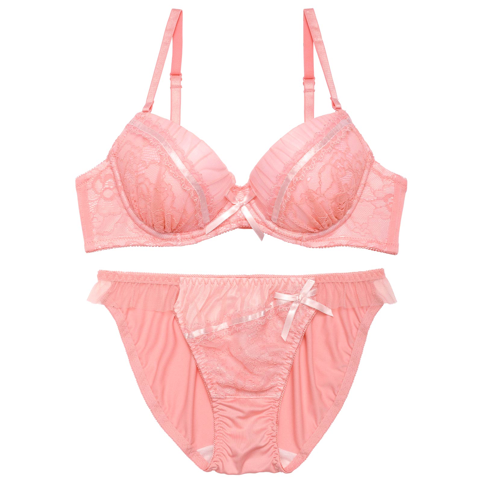 プリティリボンレースブラジャー&フルバックショーツ
