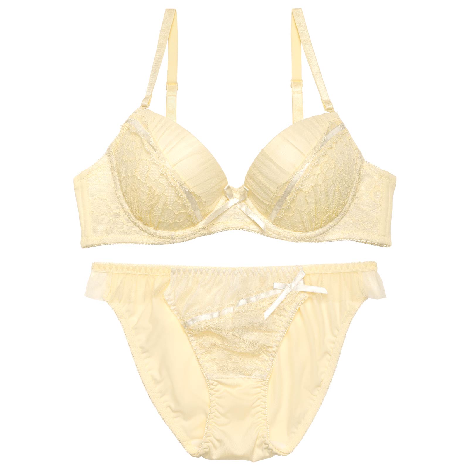 プリティリボンレースブラジャー&フルバックショーツ