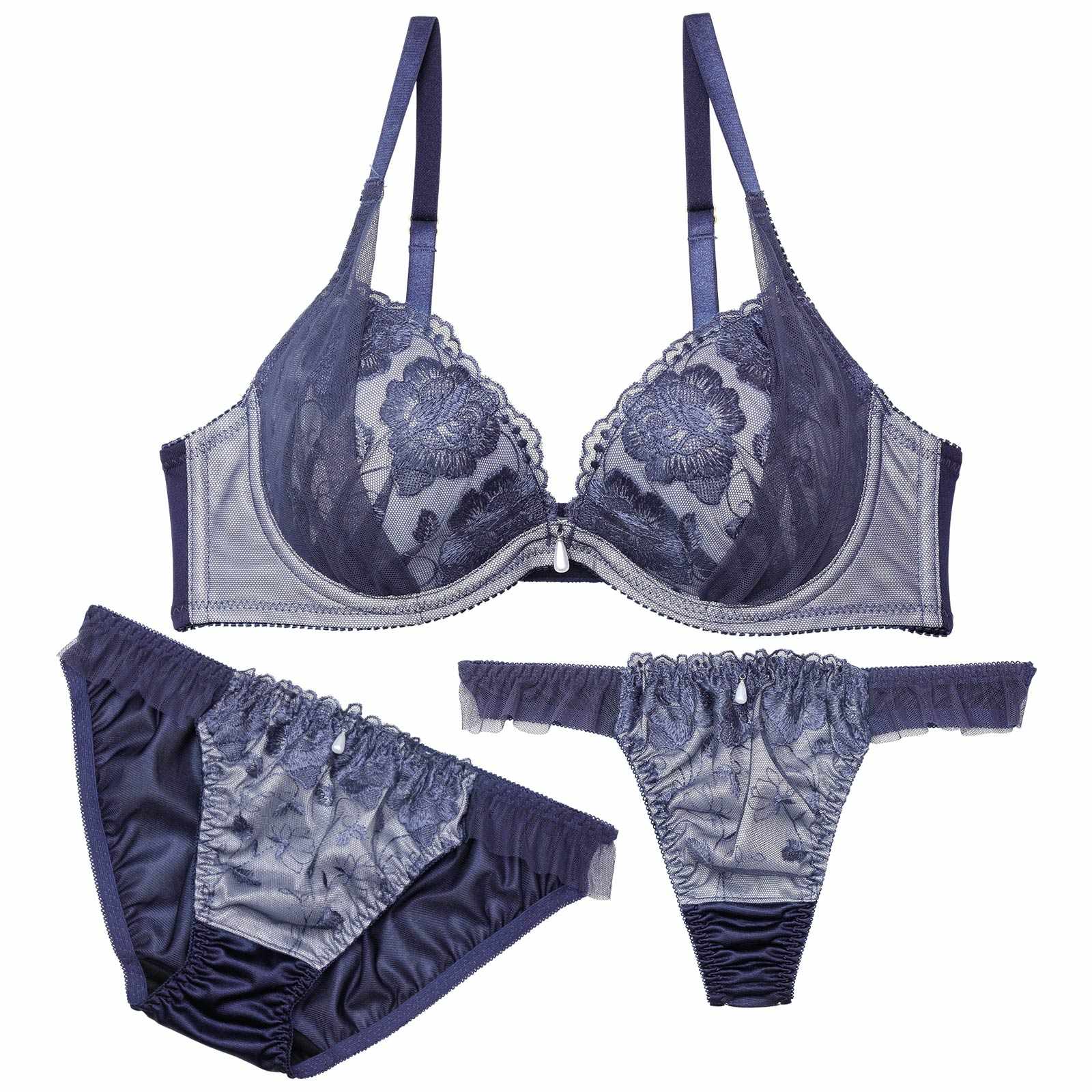 【3点セット】メロウチュールフラワーブラジャー&フルバック&Tバックショーツ