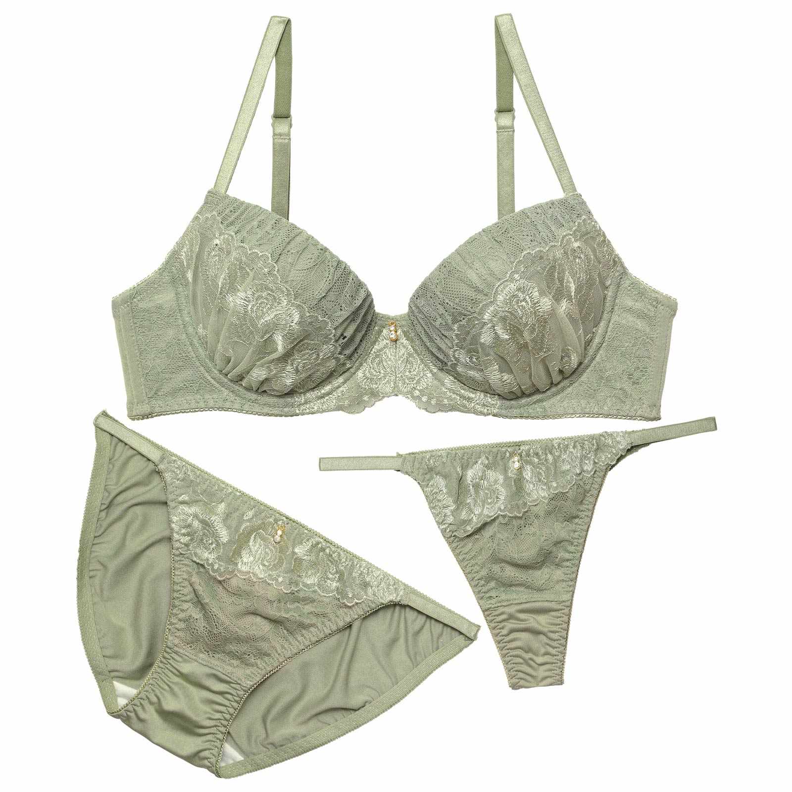 【3点セット】プリーツレーシィフルールブラジャー&フルバック&Tバックショーツ